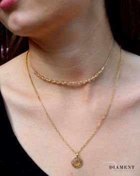 Naszyjnik choker złoty 5858 z kamieniami naturalnymi DIA-NSZ-6468-585. Naszyjnik choker ze złotem. Naszyjnik typu choker na sznureczku (2).JPG