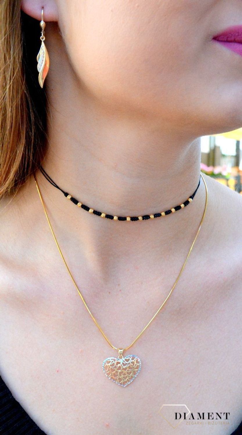 Choker złoty na sznureczku ze złotymi kuleczkami DIA-NSZ-6473-585. Naszyjnik ze złotem. Naszyjnik na sznureczku (1).JPG