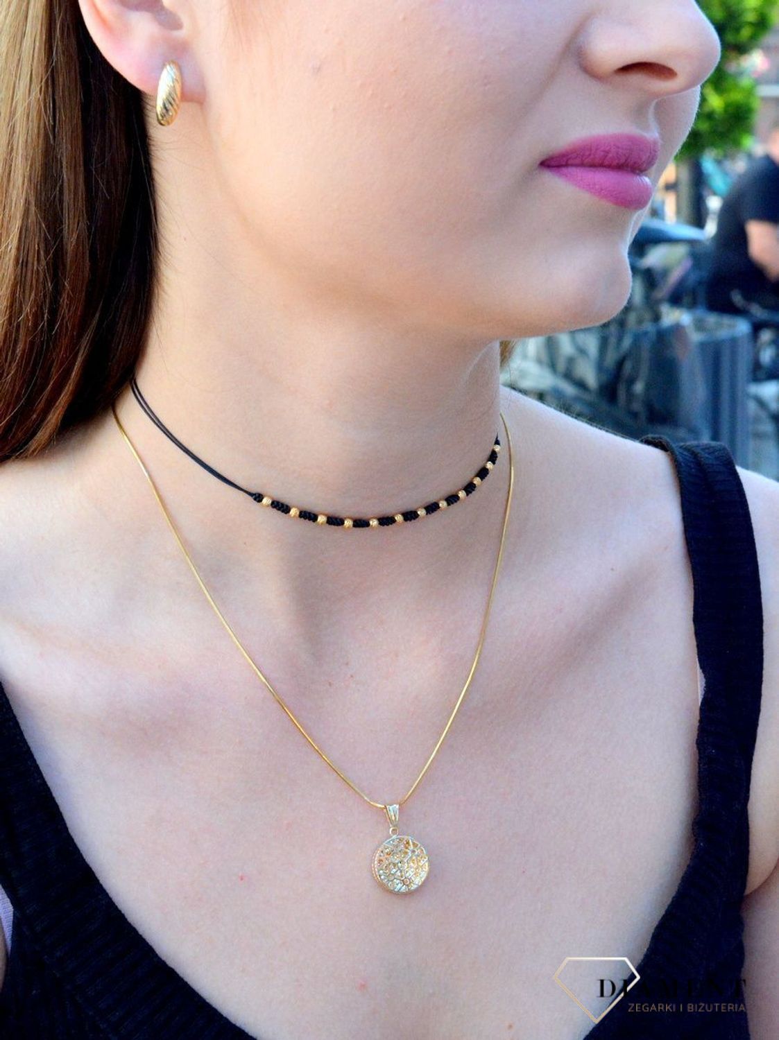 Choker złoty na sznureczku ze złotymi kuleczkami DIA-NSZ-6473-585. Naszyjnik ze złotem. Naszyjnik na sznureczku (1).JPG