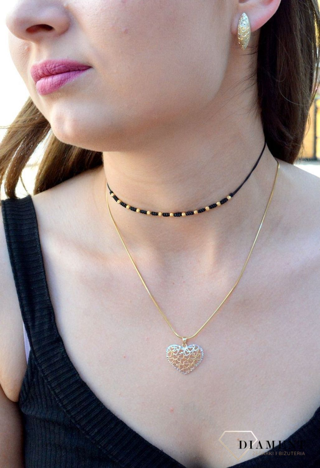 Choker złoty na sznureczku ze złotymi kuleczkami DIA-NSZ-6473-585. Naszyjnik ze złotem. Naszyjnik na sznureczku (1).JPG