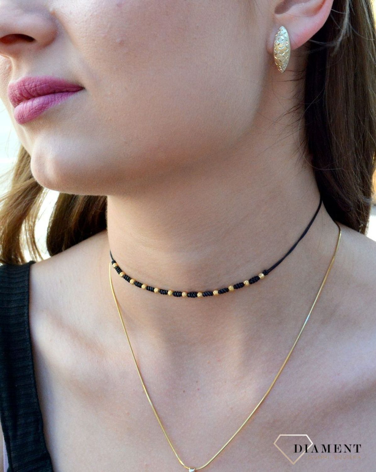 Choker złoty na sznureczku ze złotymi kuleczkami DIA-NSZ-6473-585. Naszyjnik ze złotem. Naszyjnik na sznureczku (1).JPG