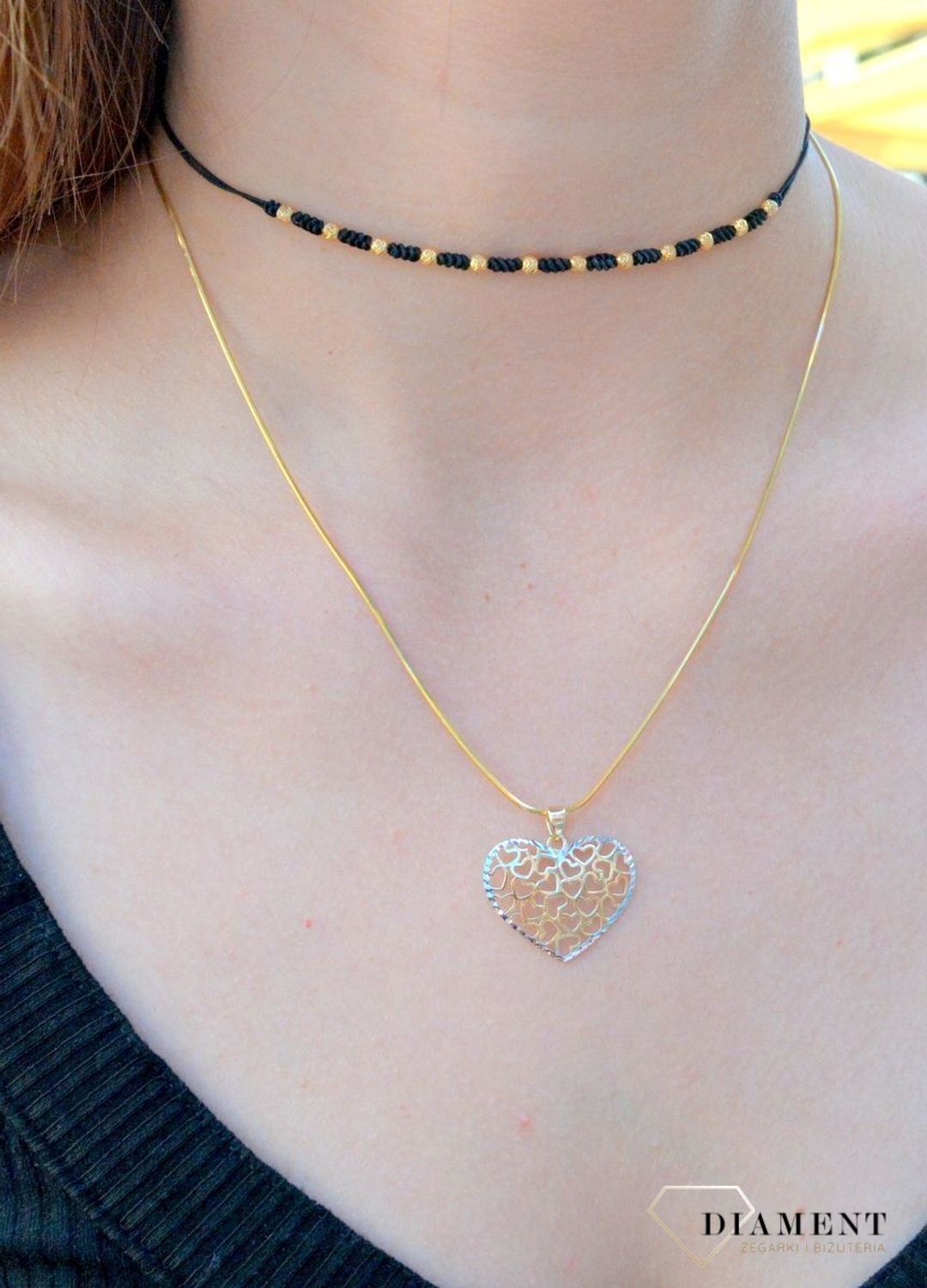 Choker złoty na sznureczku ze złotymi kuleczkami DIA-NSZ-6473-585. Naszyjnik ze złotem. Naszyjnik na sznureczku (1).JPG