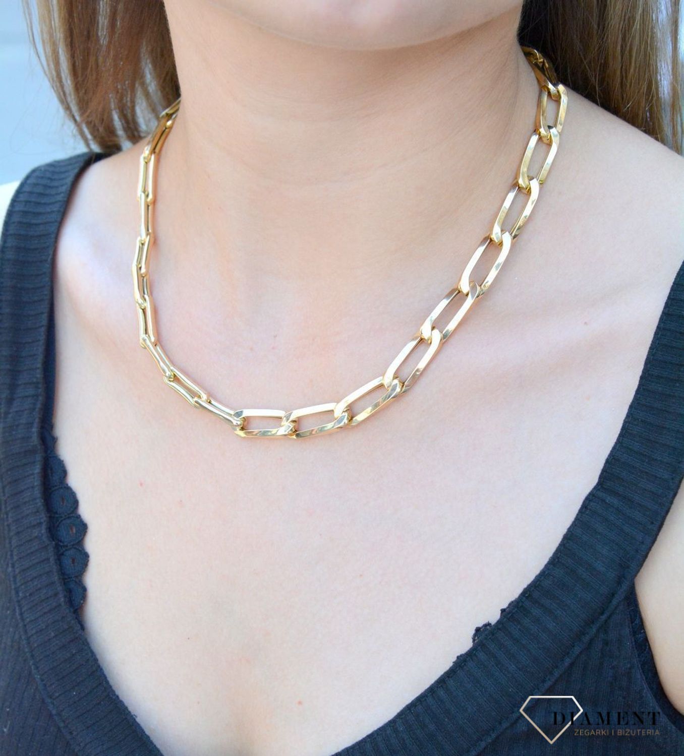 Naszyjnik złoty 585 grube podłużne oczka DIA-NSZ-6526-585. Złoty naszyjnik damski. Naszyjnik złoty gruby. Naszyjnik damski ze złota. Naszyjnik z podłużnych oczek. Naszyjnik złoty idealny na prezent dla kobiety. Złoty naszyjnik (1).jpg