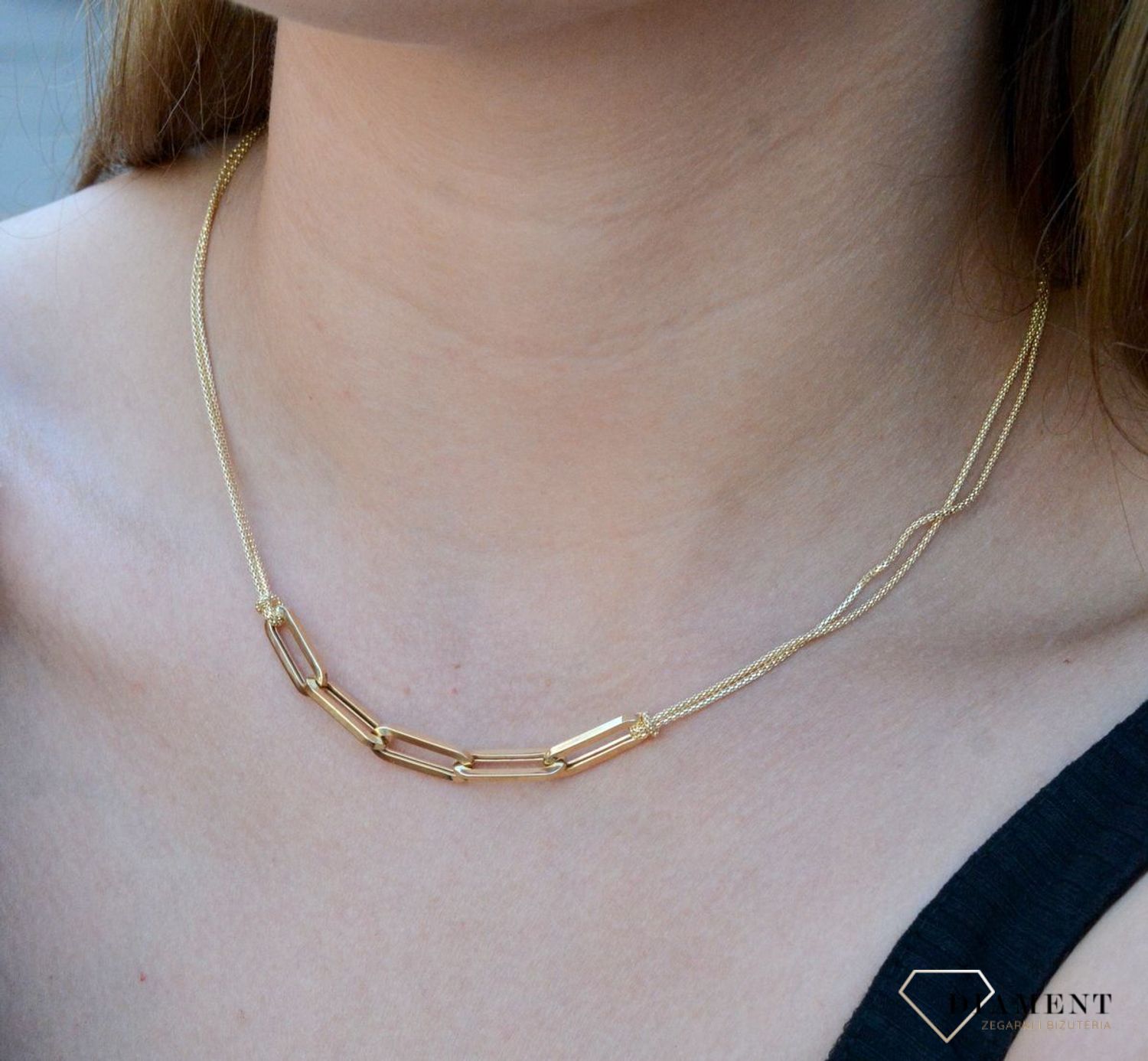 Złoty naszyjnik linka z podłużnymi oczkami DIA-NSZ-6528-585. Naszyjnik złoty damski. Naszyjnik złoty celebrytka. Naszyjnik złoty linka, żmijka. Naszyjnik złoty z elementami ozdobnymi. Naszyjnik złoty idealny na prezent.  (1).jpg