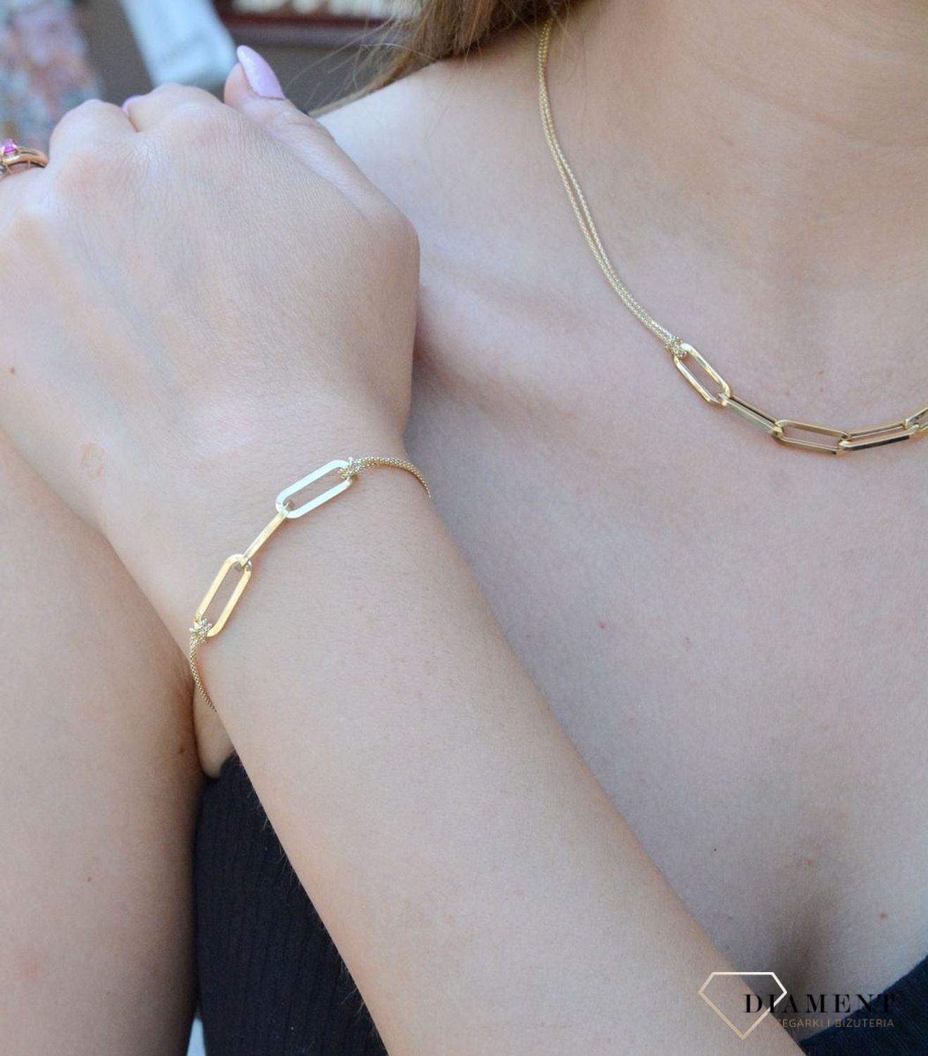 Złoty naszyjnik linka z podłużnymi oczkami DIA-NSZ-6528-585. Naszyjnik złoty damski. Naszyjnik złoty celebrytka. Naszyjnik złoty linka, żmijka. Naszyjnik złoty z elementami ozdobnymi. Naszyjnik złoty idealny na prezent.  (1).jpg