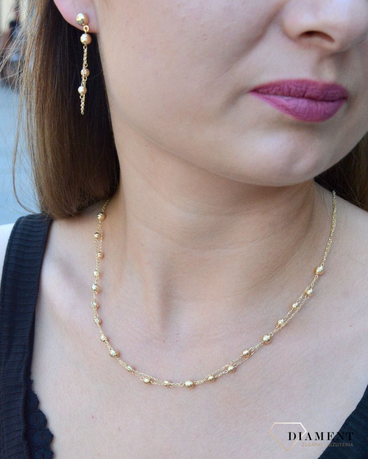 Złoty naszyjnik podwójny łańcuszek z kulkami złota DIA-NSZ-6529-585. Złoty naszyjnik damski. Naszyjnik złoty z kuleczkami. Naszyjnik damski ze złota. Naszyjnik złoty na podwójnym łańcuszku. Naszyjnik złoty idealny na prezent.jpg