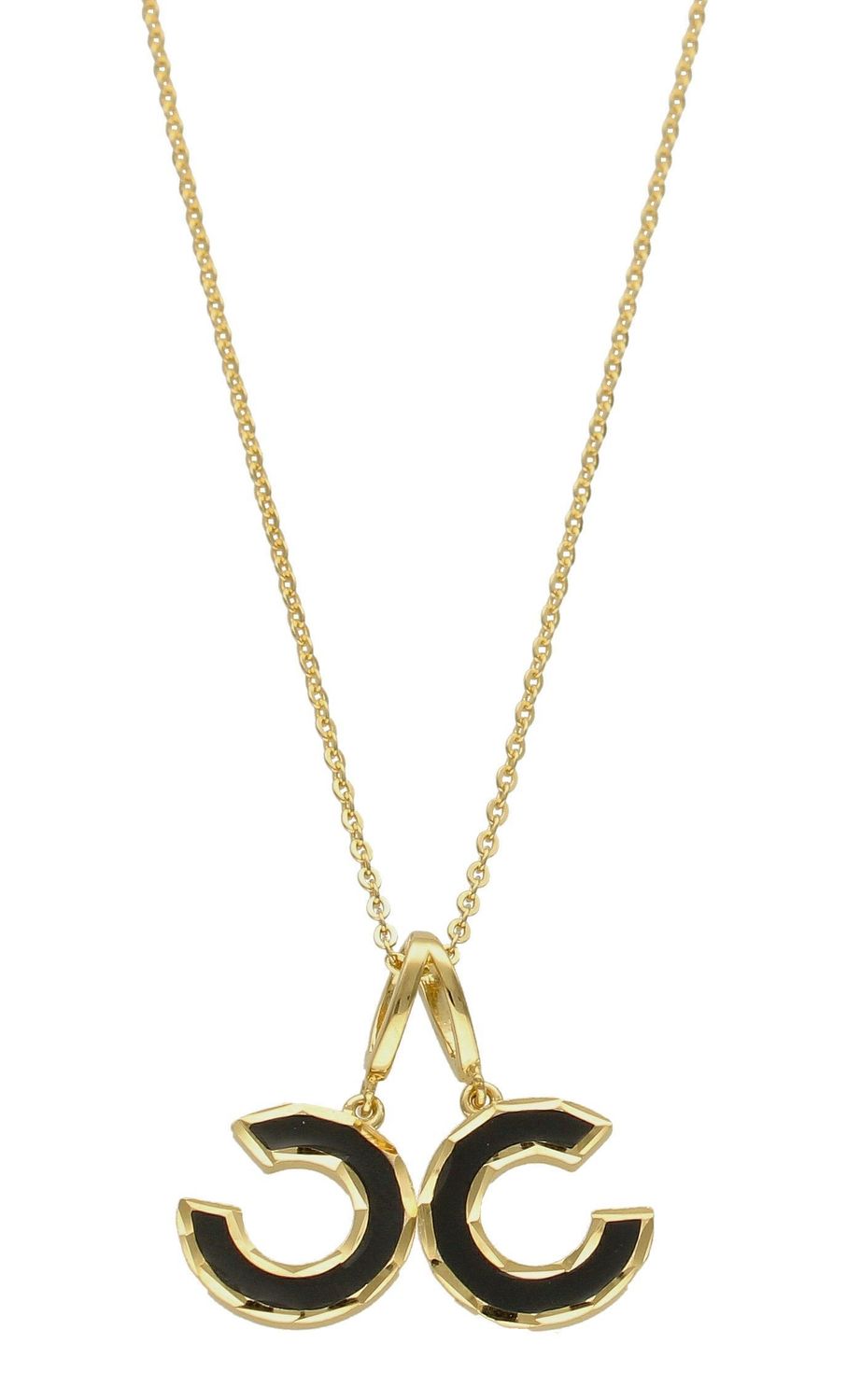Naszyjnik pozłacany Czarna chanelka' 925 DIA-NSZ-6555-925. Modny naszyjnik idealnie sprawdzi się jako prezent. Naszyjnik logo chanel, zawieszka chanelka. Ponadczasowy wzór naszyjnika będzie pasował do każdej stylizacji (1).jpg