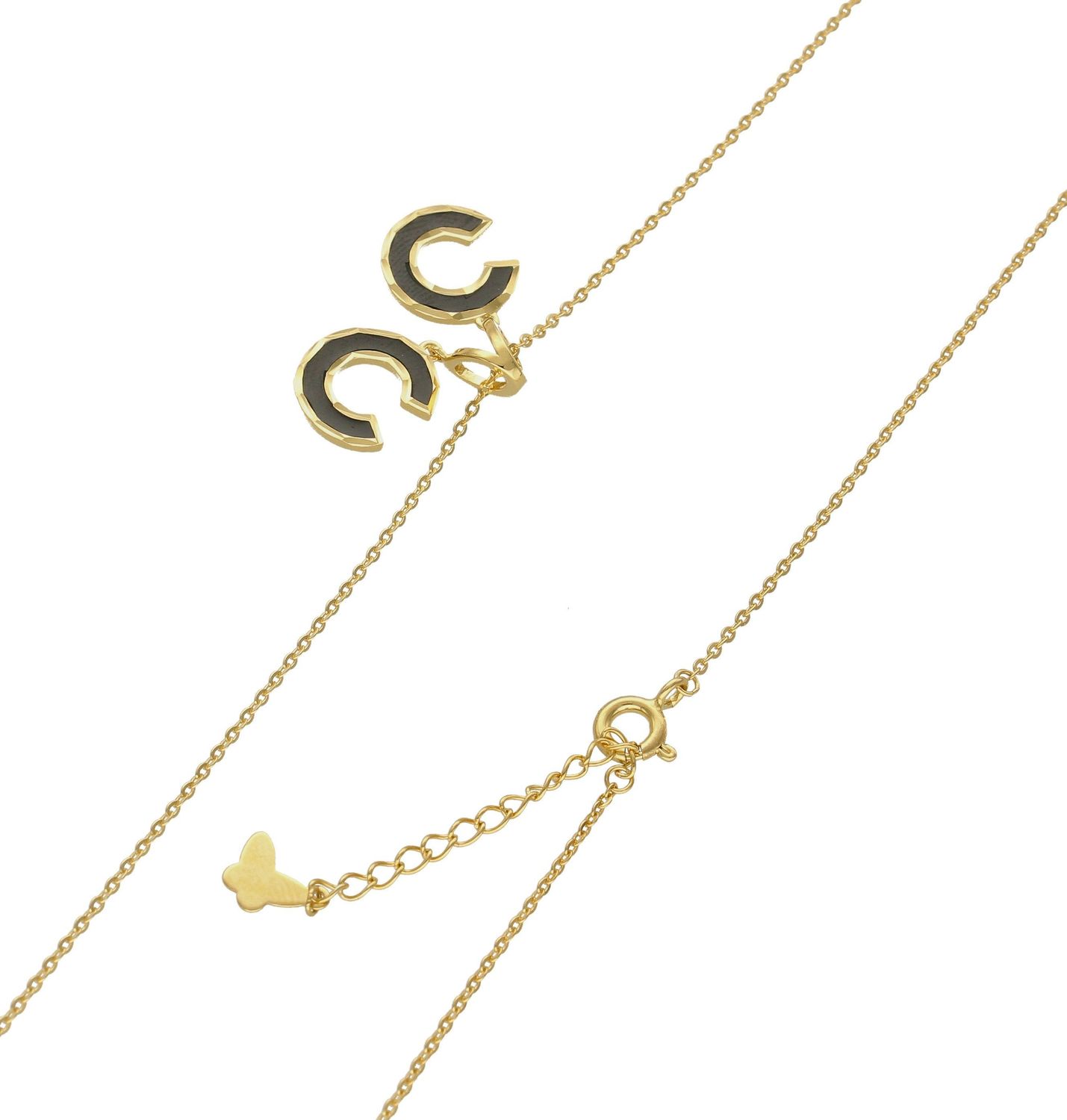 Naszyjnik pozłacany Czarna chanelka' 925 DIA-NSZ-6555-925. Modny naszyjnik idealnie sprawdzi się jako prezent. Naszyjnik logo chanel, zawieszka chanelka. Ponadczasowy wzór naszyjnika będzie pasował do każdej stylizacji (1).jpg