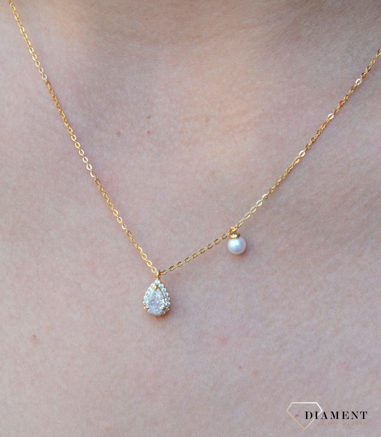 Pozłacany naszyjnik łezka z perełką DIA-NSZ-6558-925.jpg