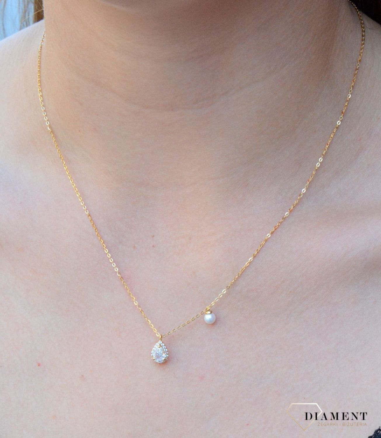 Pozłacany naszyjnik łezka z perełką DIA-NSZ-6558-925.jpg