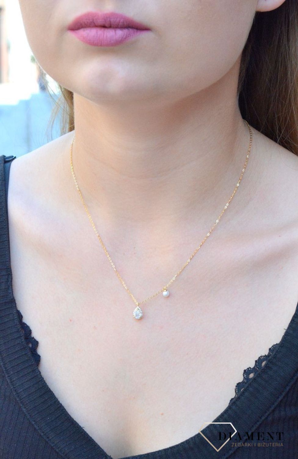 Pozłacany naszyjnik łezka z perełką DIA-NSZ-6558-925.jpg