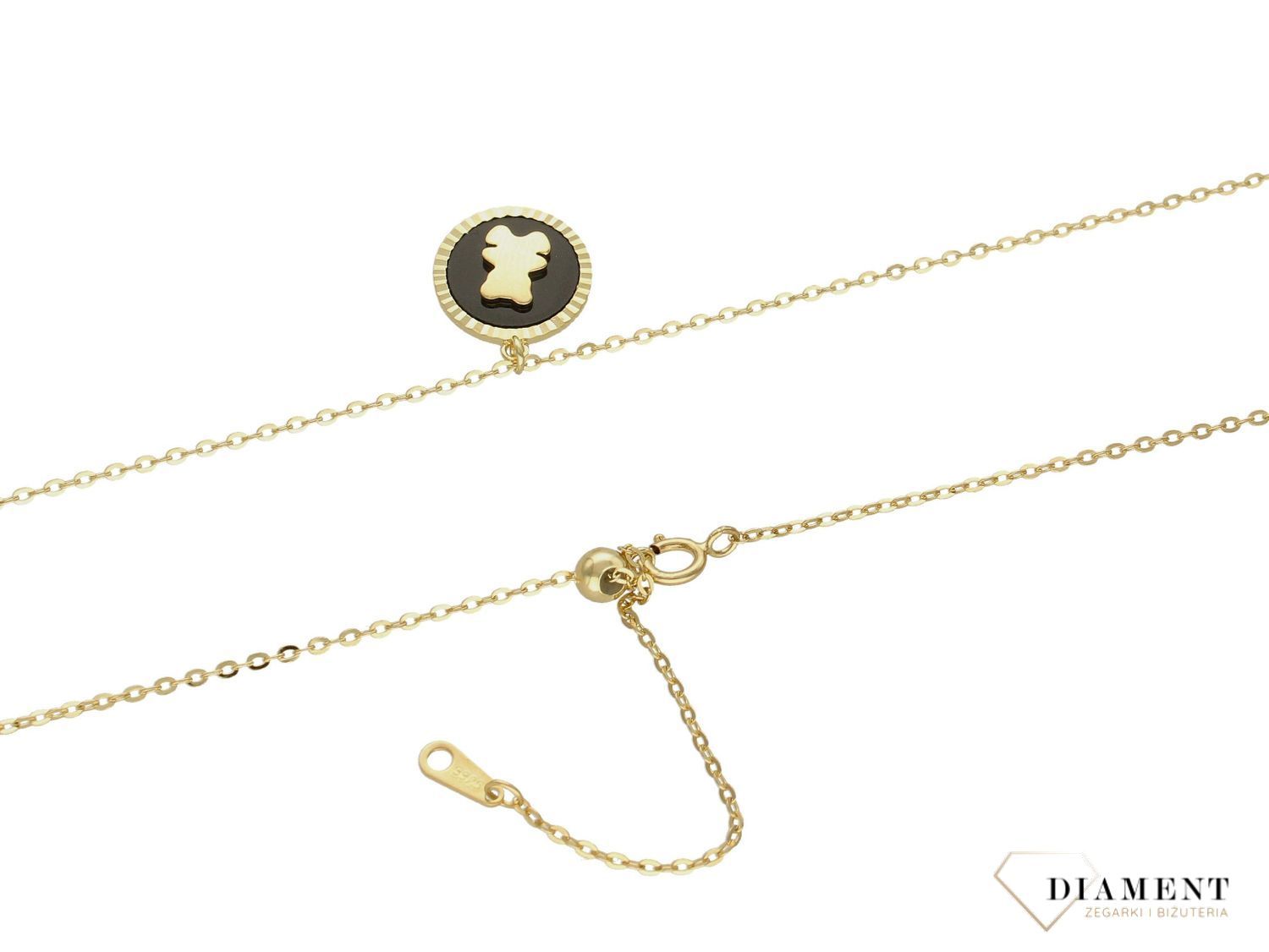 Naszyjnik pozłacany Miś na czarnej emalii DIA-NSZ-6564-925. Biżuteria ta  będzie idealną opcją do każdego rodzaju stylizacji zarówno tych dziennych jak i bardziej wieczorowych. Modny naszyjnik jest idealnym pomysłem na prezent (1).jpg