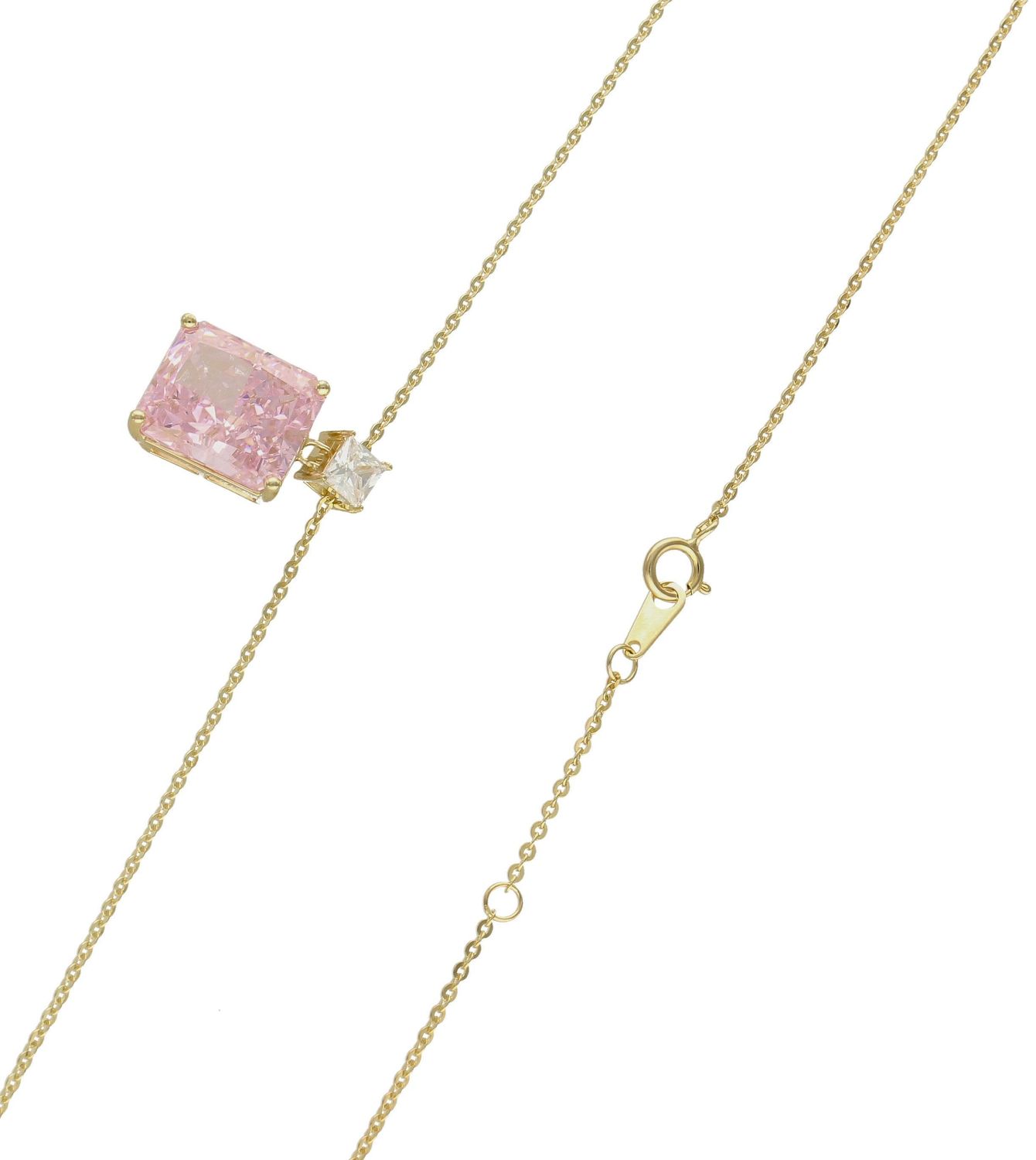 Pozłacany naszyjnik różowa cyrkonia DIA-NSZ-6569Z-925. Jest idealnym pomysłem na prezent. Naszyjnik z dużą zawieszką w formie cyrkonii. Elegancki naszyjnik do wieczorowej sukienki (1).jpg