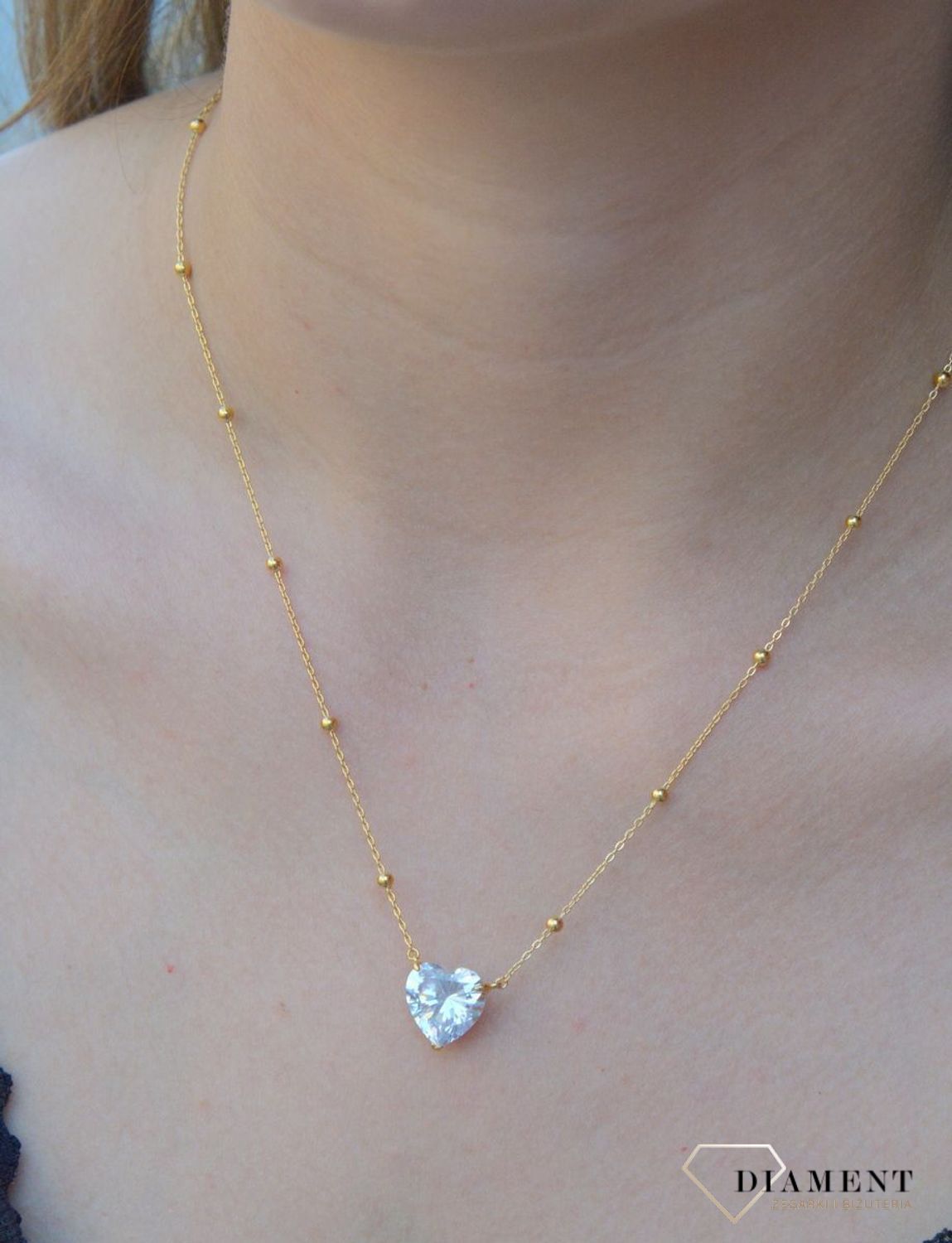 Naszyjnik pozłacany z cyrkonią w kształcie serca DIA-NSZ-6572-925. Naszyjnik damski srebrny. Naszyjnik pozłacany z cyrkonią. Naszyjnik pozłacany celebrytka. Naszyjnik serce damski na prezent. Naszyjnik idealny do letnich.jpg