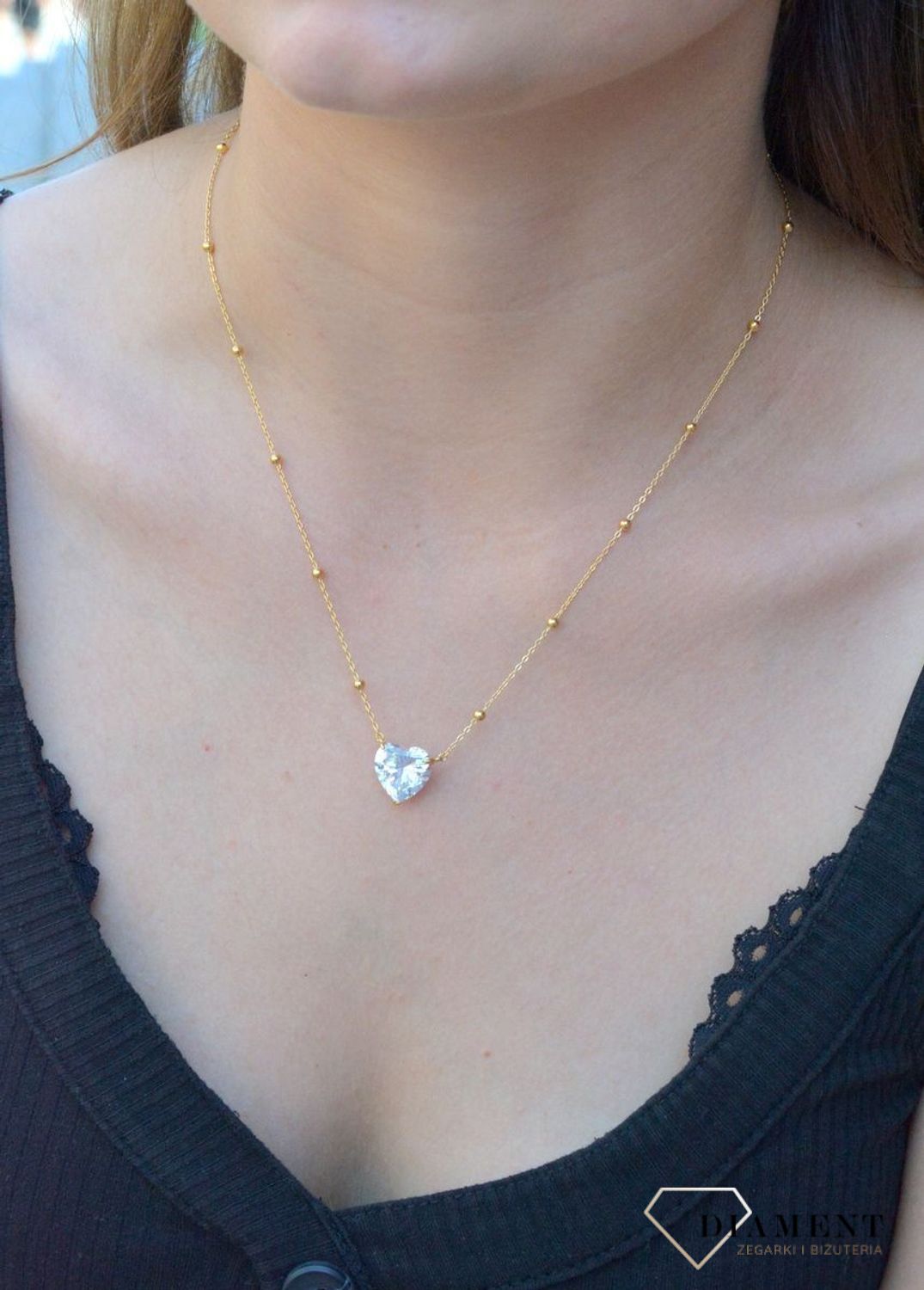 Naszyjnik pozłacany z cyrkonią w kształcie serca DIA-NSZ-6572-925. Naszyjnik damski srebrny. Naszyjnik pozłacany z cyrkonią. Naszyjnik pozłacany celebrytka. Naszyjnik serce damski na prezent. Naszyjnik idealny do letnich.jpg