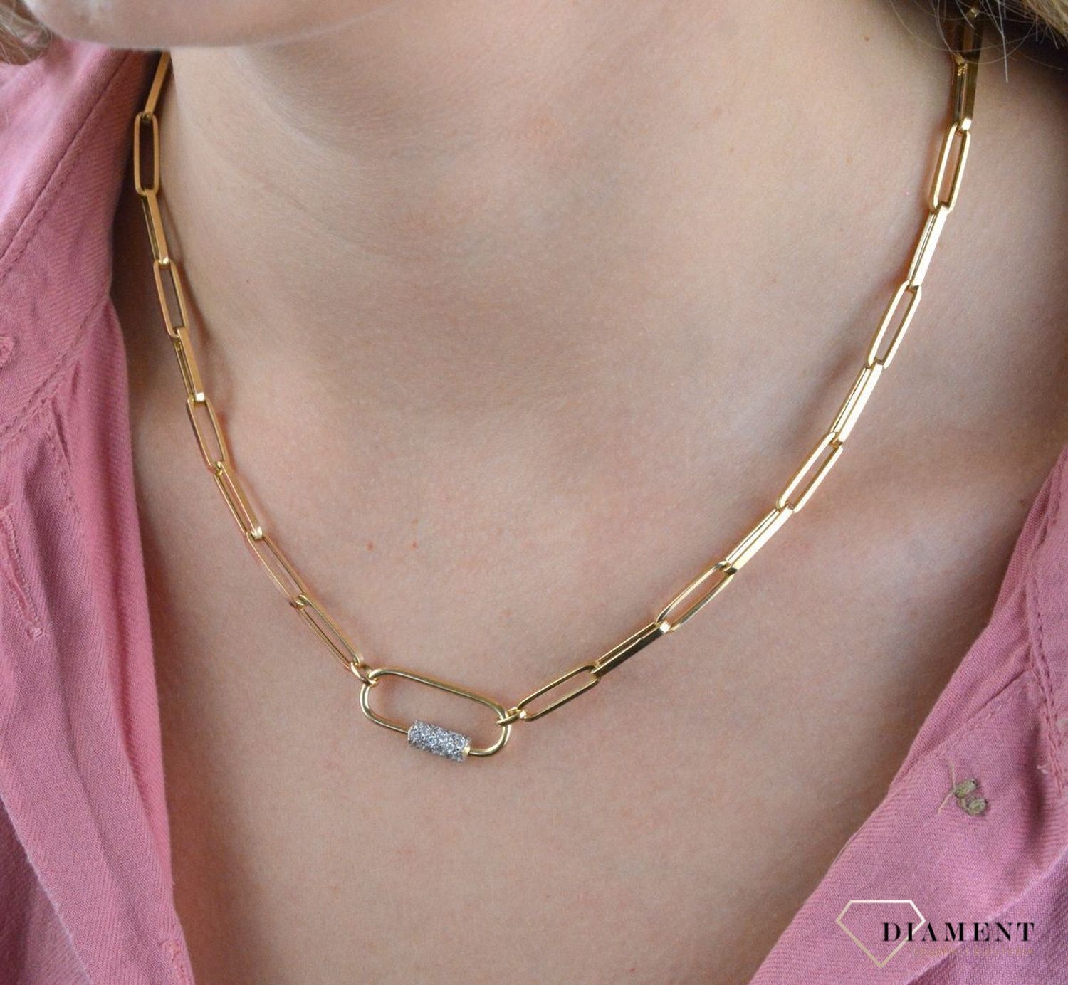 Złoty naszyjnik 585 spinaczowe ogniwka z cyrkonią DIA-NSZ-7587-585 (1).jpg