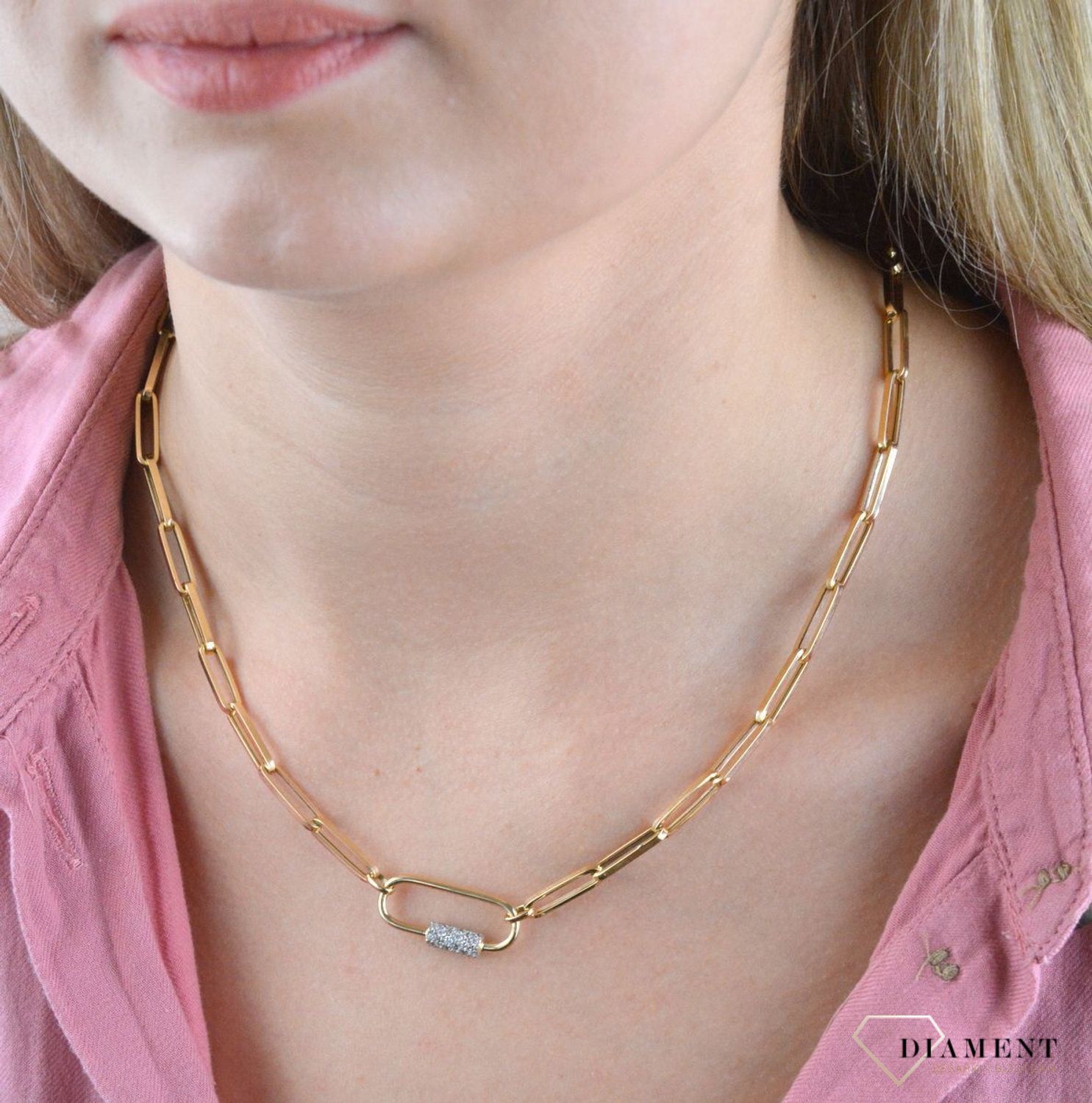 Złoty naszyjnik 585 spinaczowe ogniwka z cyrkonią DIA-NSZ-7587-585 (1).jpg