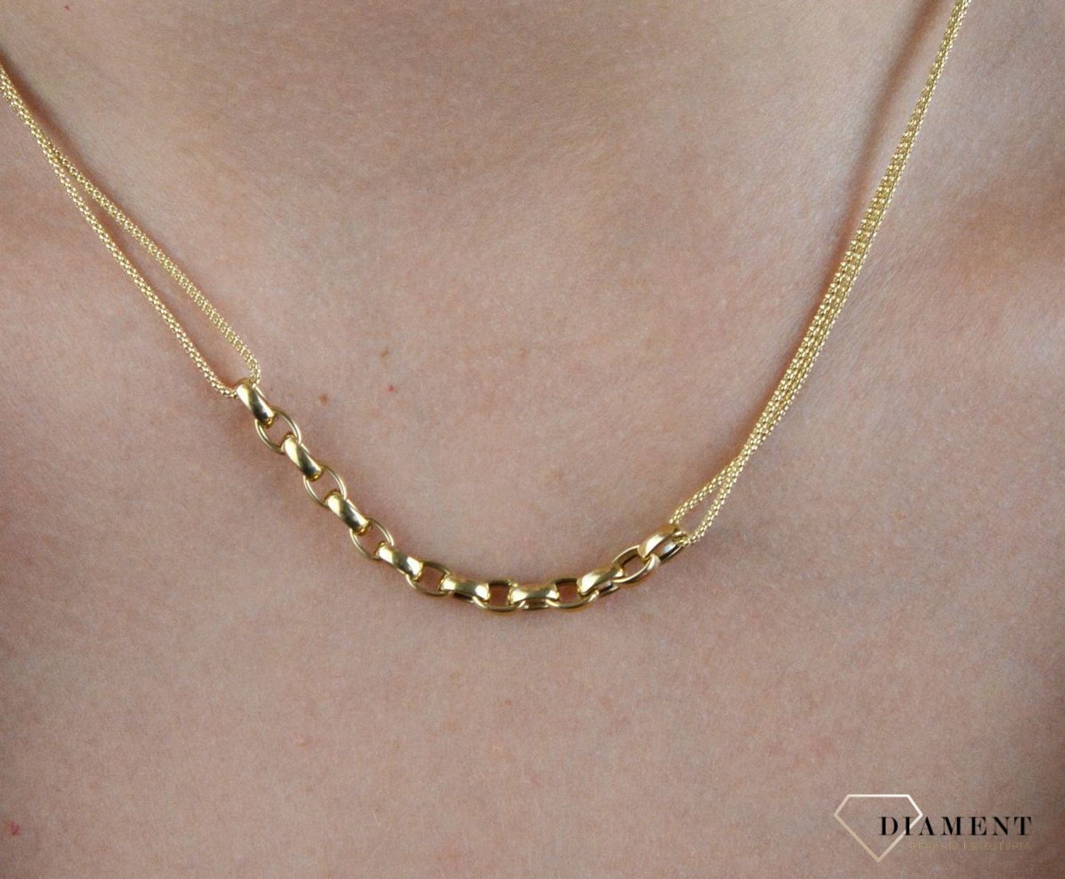 Złoty naszyjnik 585 'podwójny łańcuszek z owalnymi ogniwkami' DIA-NSZ-7591-585 (2).jpg