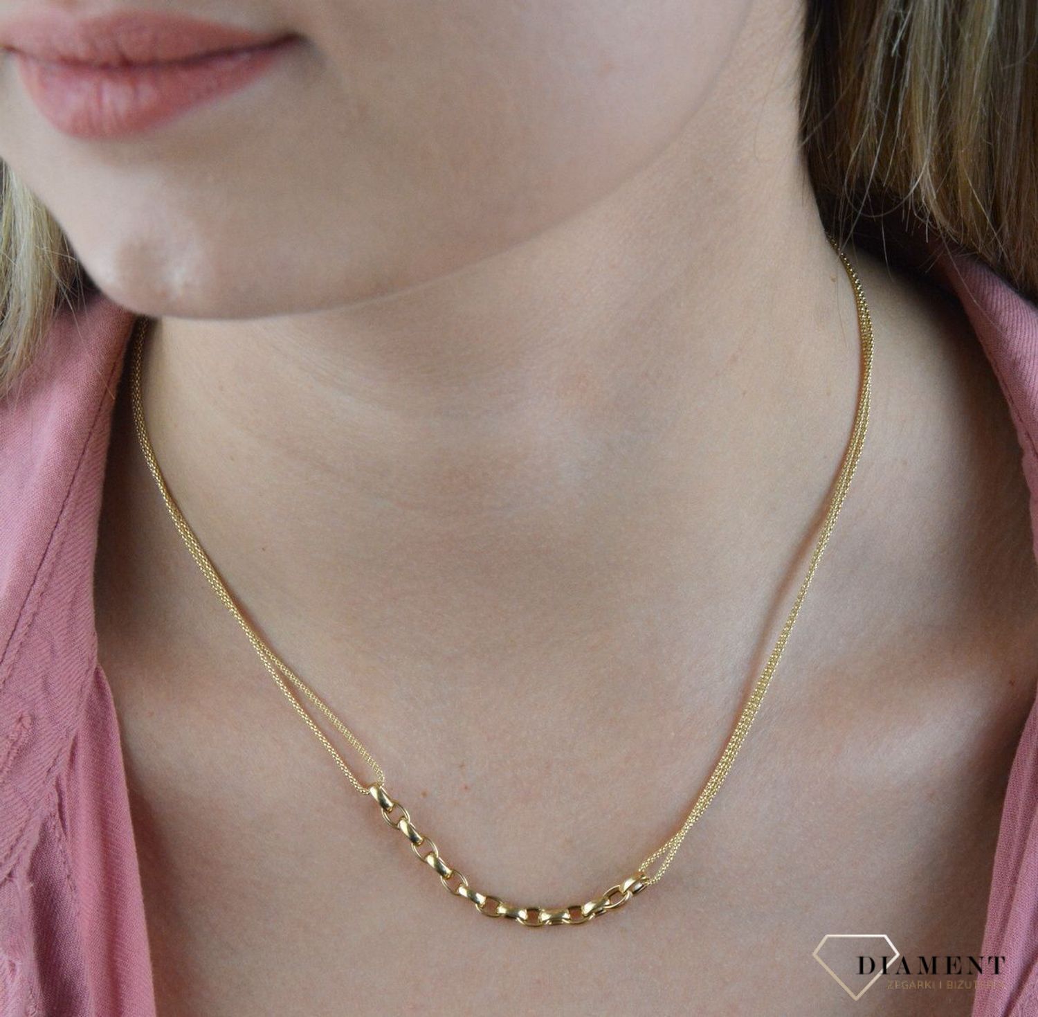 Złoty naszyjnik 585 'podwójny łańcuszek z owalnymi ogniwkami' DIA-NSZ-7591-585 (2).jpg