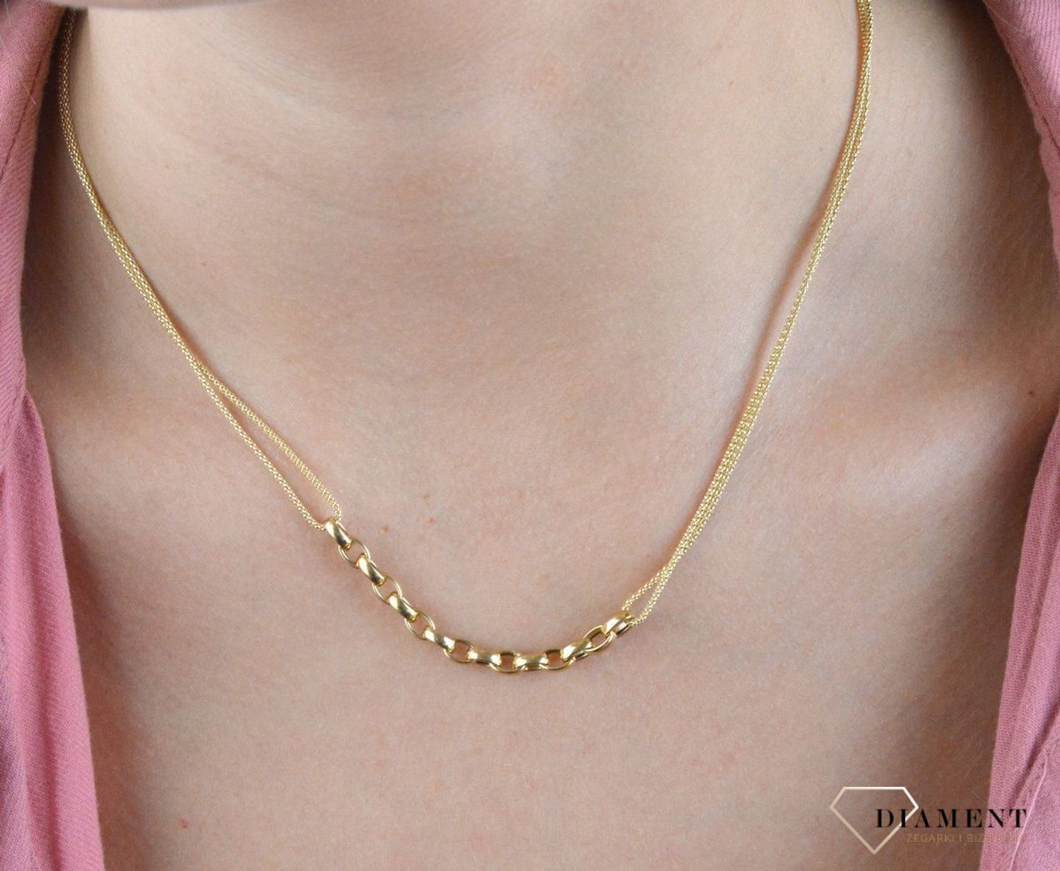 Złoty naszyjnik 585 'podwójny łańcuszek z owalnymi ogniwkami' DIA-NSZ-7591-585 (2).jpg