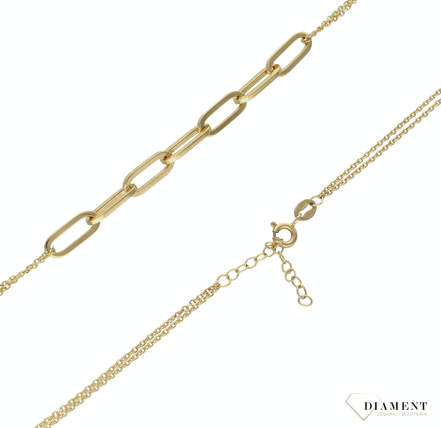 Złoty naszyjnik 585 spinaczowe ogniwPrezentowany złoty naszyjnik to doskonała propozycja dla kobiet, które cenią sobie uniwersalne i oryginalne dodatki.Naszyjnik w takiej formie to ciekawy model, który z pewnością zachwyci kobiety .png