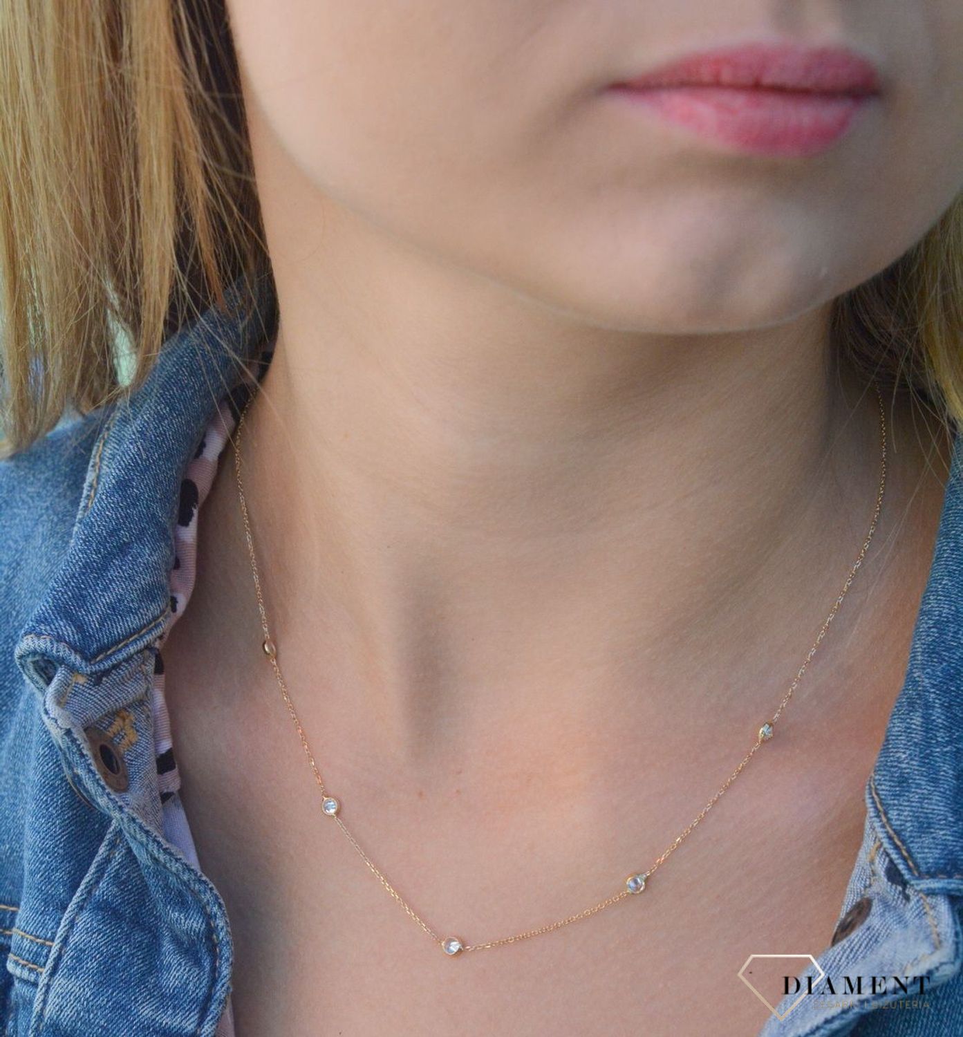 Złoty naszyjnik 585 łańcuszek z pięcioma cyrkoniami DIA-NSZ-7601-585xxx.jpg