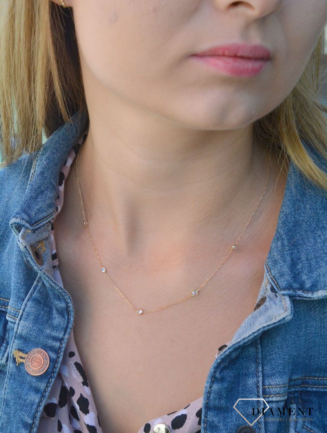 Złoty naszyjnik 585 łańcuszek z pięcioma cyrkoniami DIA-NSZ-7601-585xxx.jpg