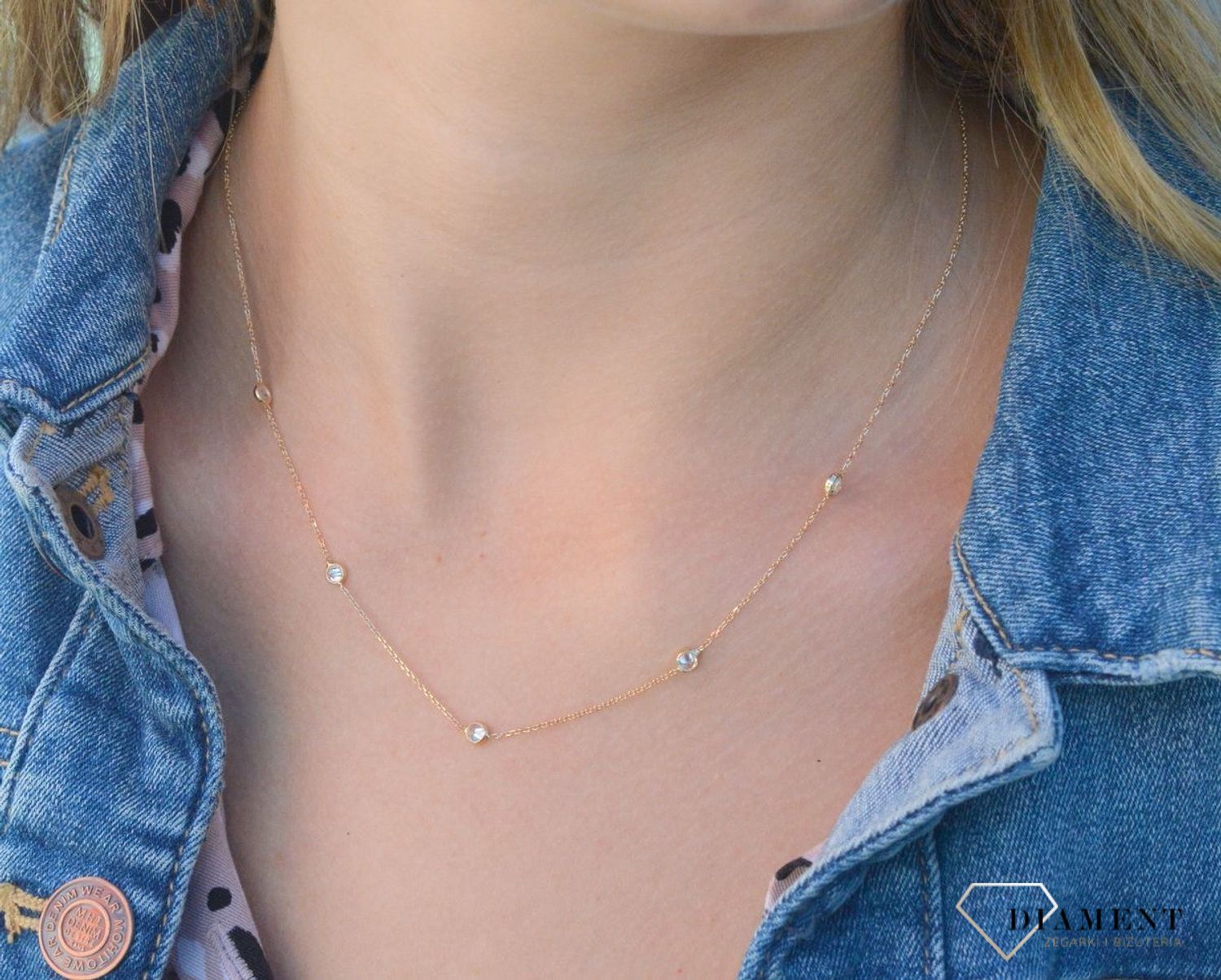 Złoty naszyjnik 585 łańcuszek z pięcioma cyrkoniami DIA-NSZ-7601-585xxx.jpg