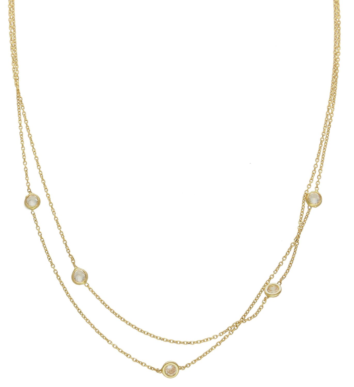 Złoty naszyjnik 585 'podwójny łańcuszek i białe cyrkonie' DIA-NSZ-7602-585xxx.jpg