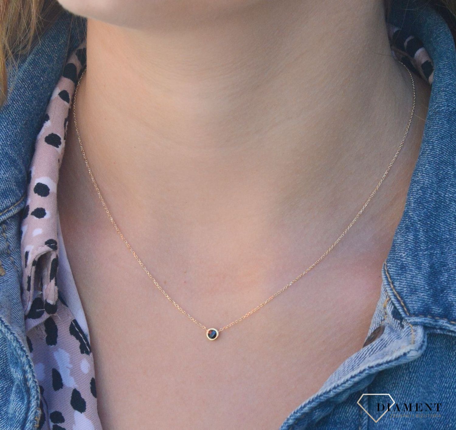 Złoty naszyjnik 585 celebrytka z wiszącą cyrkonią czarną DIA-NSZ-7604-585xxx.jpg