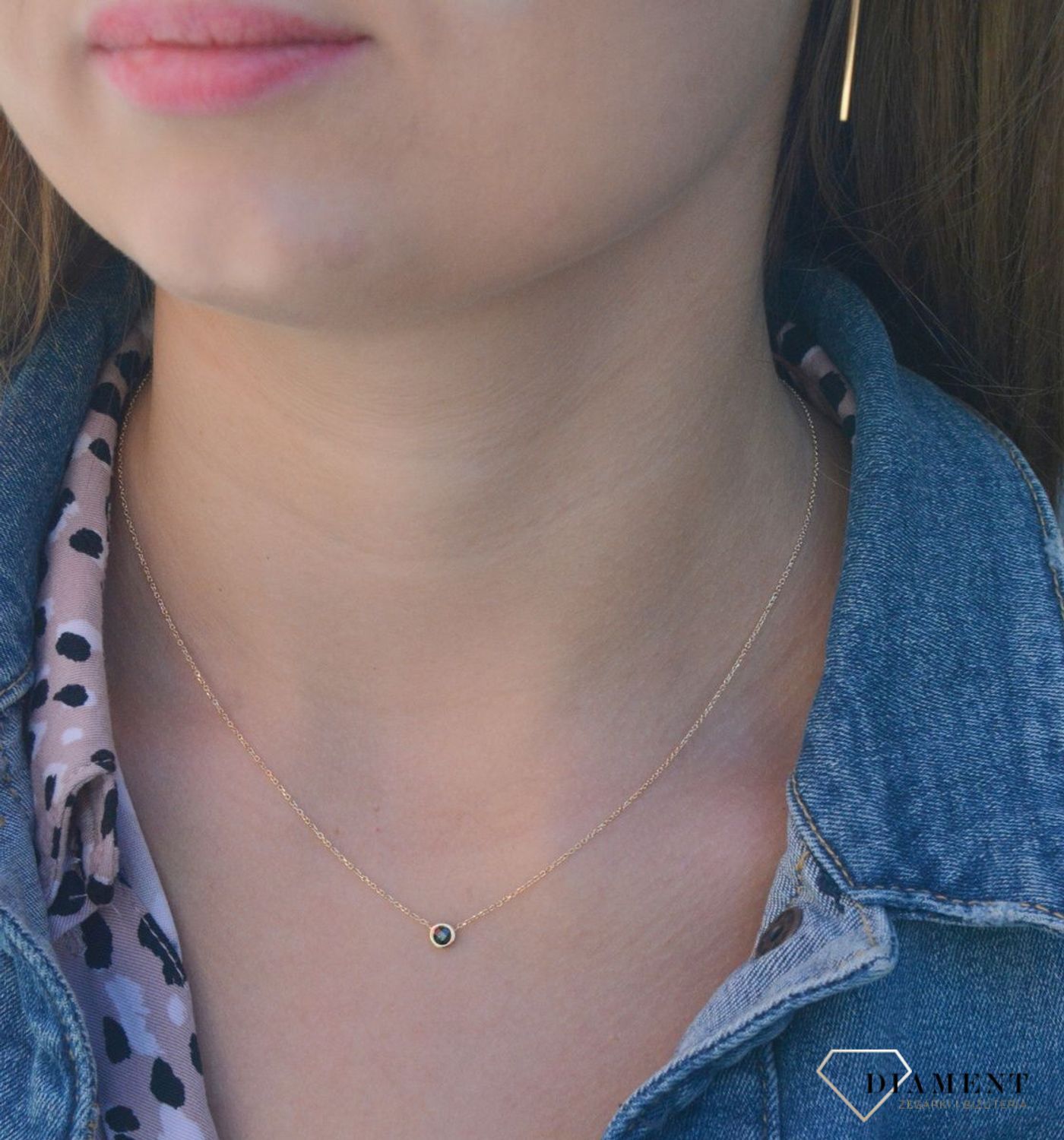 Złoty naszyjnik 585 celebrytka z wiszącą cyrkonią czarną DIA-NSZ-7604-585xxx.jpg