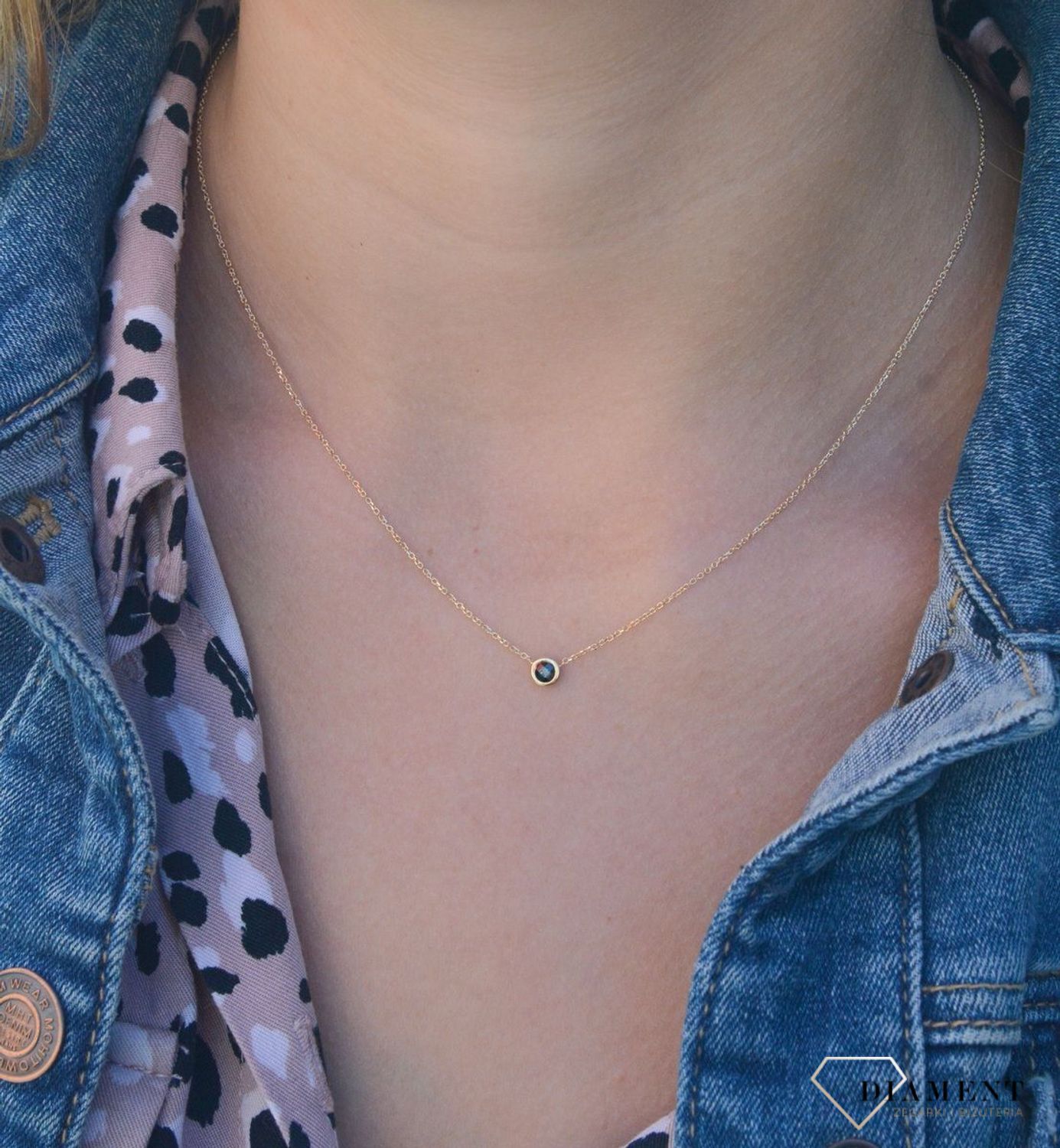 Złoty naszyjnik 585 celebrytka z wiszącą cyrkonią czarną DIA-NSZ-7604-585xxx.jpg