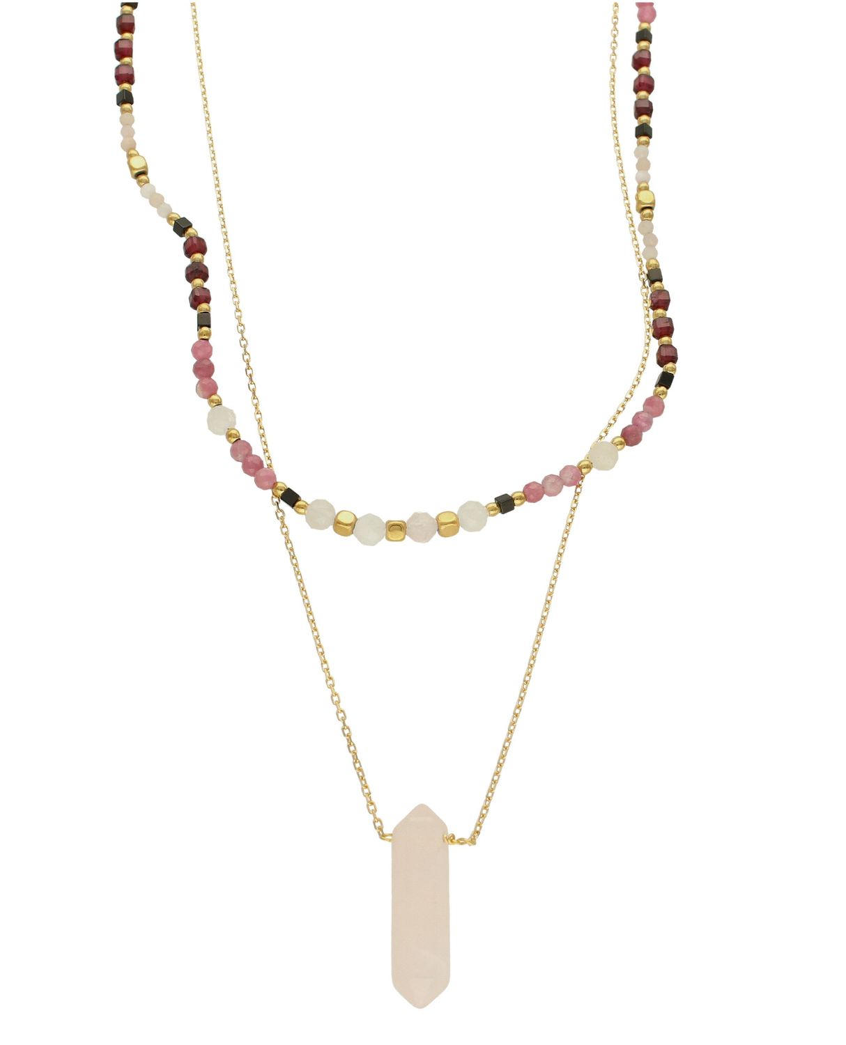 Naszyjnik damski kolorowe kamienie naturalne kwarc różowy, opal, granat, turmalin DIA-NSZ-8053-925.  Naszyjniki z kamieniami naturalnymi od lat zachwycają elegancją i ponadczasowym pięknem. Drobne koraliki kamieni naturalnych.jpg