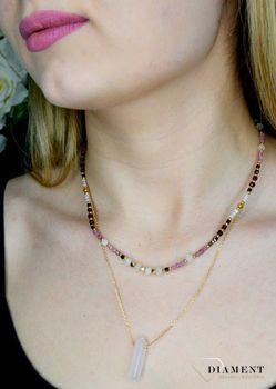 Naszyjnik damski kolorowe kamienie naturalne kwarc różowy, opal, granat, turmalin DIA-NSZ-8053-925.  Naszyjniki z kamieniami naturalnymi od lat zachwycają elegancją i ponadczasowym pięknem (5).JPG