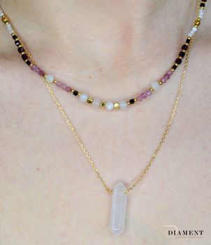 Naszyjnik damski kolorowe kamienie naturalne kwarc różowy, opal, granat, turmalin DIA-NSZ-8053-925.  Naszyjniki z kamieniami naturalnymi od lat zachwycają elegancją i ponadczasowym pięknem (6).JPG