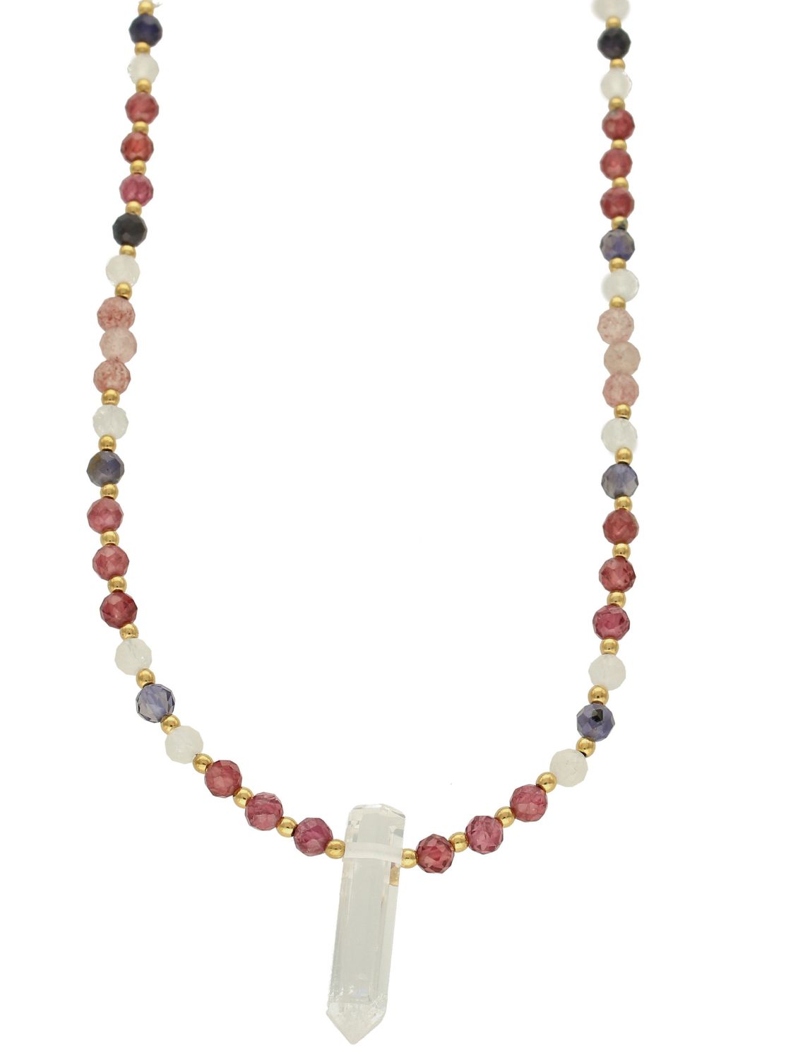 Naszyjnik damski kolorowe kamienie naturalne granat, kamień księżycowy, kryształ górski DIA-NSZ-8126-925.Naszyjniki z kamieniami naturalnymi od lat zachwycają elegancją i ponadczasowym pięknem. Drobne koraliki kamieni naturaln.jpg