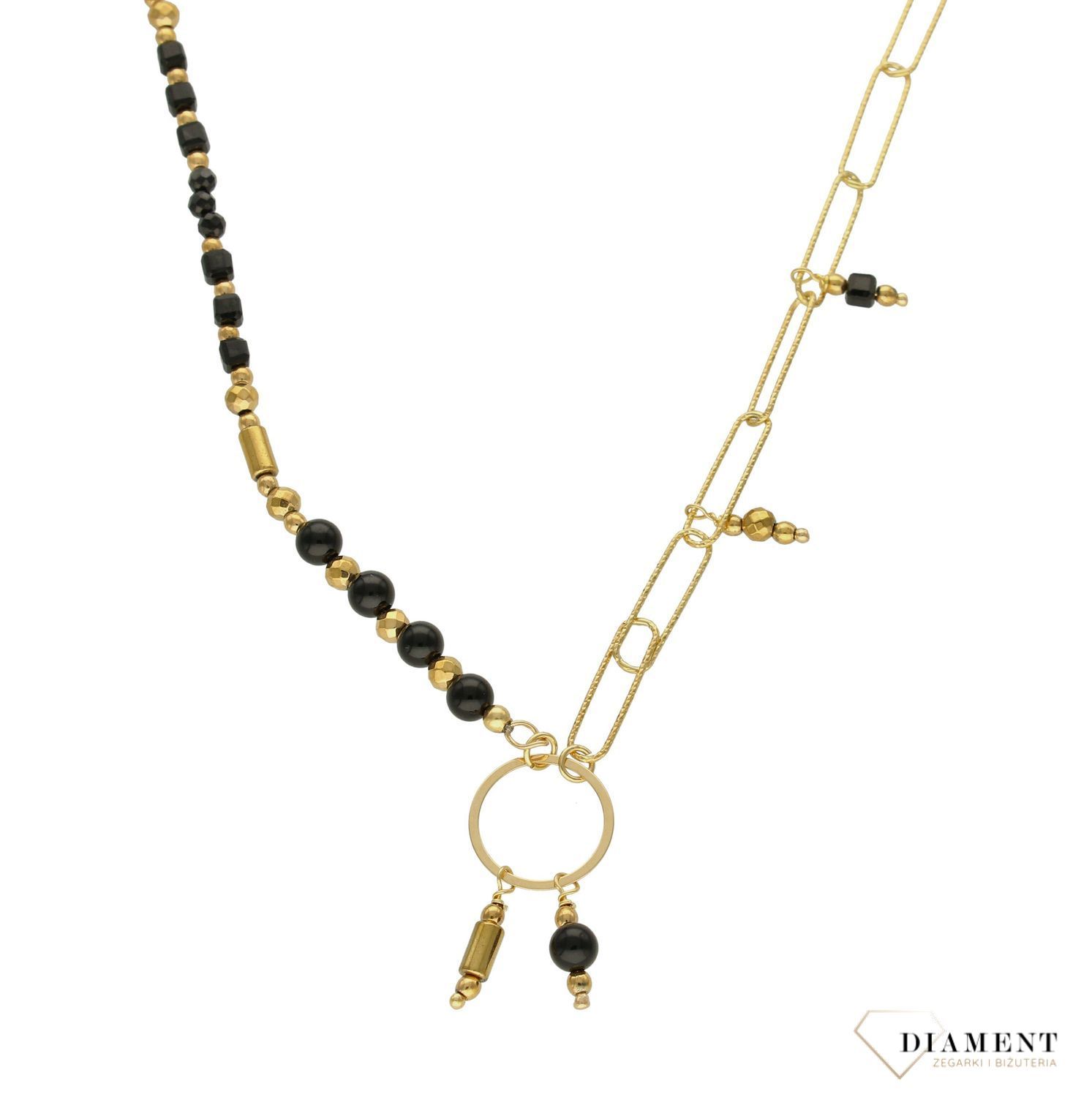 Naszyjnik damski srebrny pokryty złotem kamienie naturalne onyks, spinel DIA-NSZ-8130-925. Modny naszyjnik na lato. Biżuteria z kamieniami naturalnymi. Naszyjnik spinacze. Darmowa dostawa..jpg