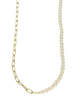 Naszyjnik damski kamienie naturalne perły ze złotymi spinaczami DIA-NSZ-8154-925.  Naszyjniki z kamieniami naturalnymi od lat zachwycają elegancją i ponadczasowym pięknem. Drobne koraliki kamieni naturalnych odcieniu białym. N.jpg