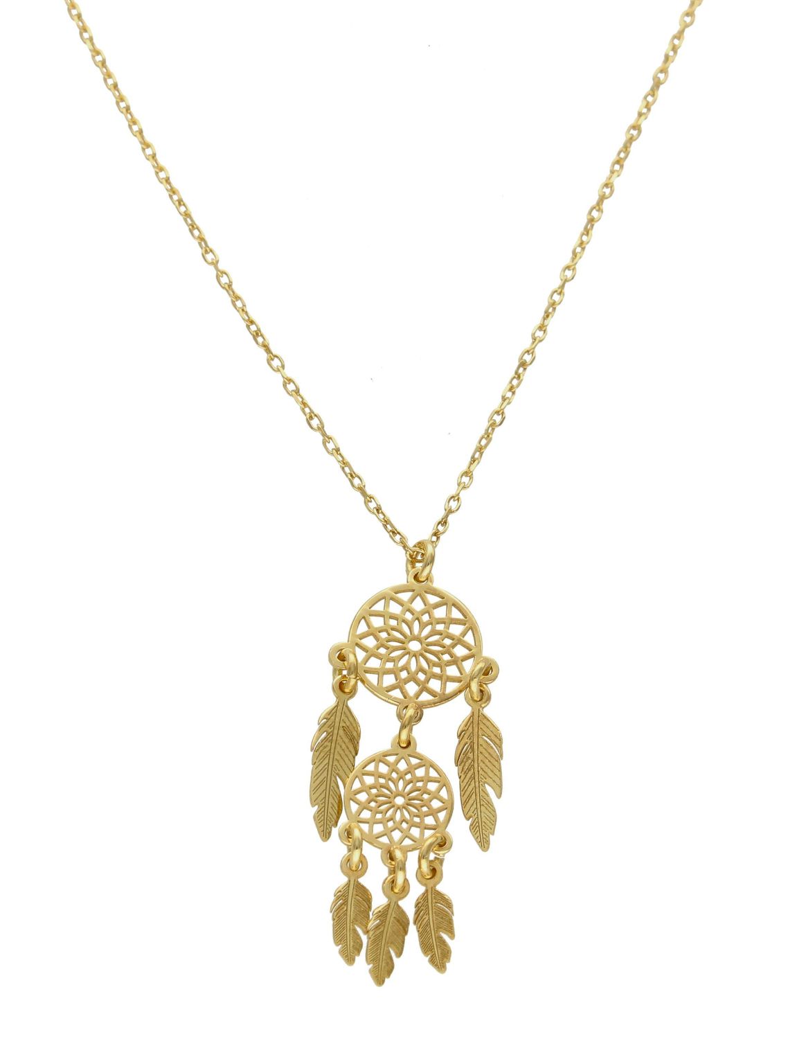 Pozłacany naszyjnik damski z elementem ozdobnym łapacz snów DIA-NSZ-8556-925. Naszyjnik będzie świetnym dodatkiem pasującym do wielu stylizacji. Jest idealnym pomysłem na prezent.Naszyjnik srebrny z połyskującymi elementami..jpg