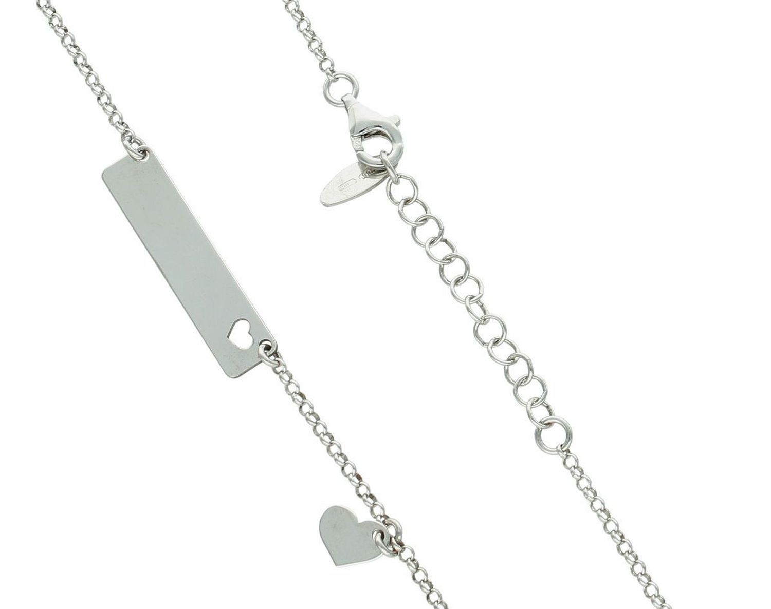 Delikatny naszyjnik srebrny 925 – DIA-NSZ-8602-925 z prostokątną blaszką i wyciętym serduszkiem. Długość 45+3 cm, waga 3,40 g. Subtelny prezent z symboliką miłości.1.jpg