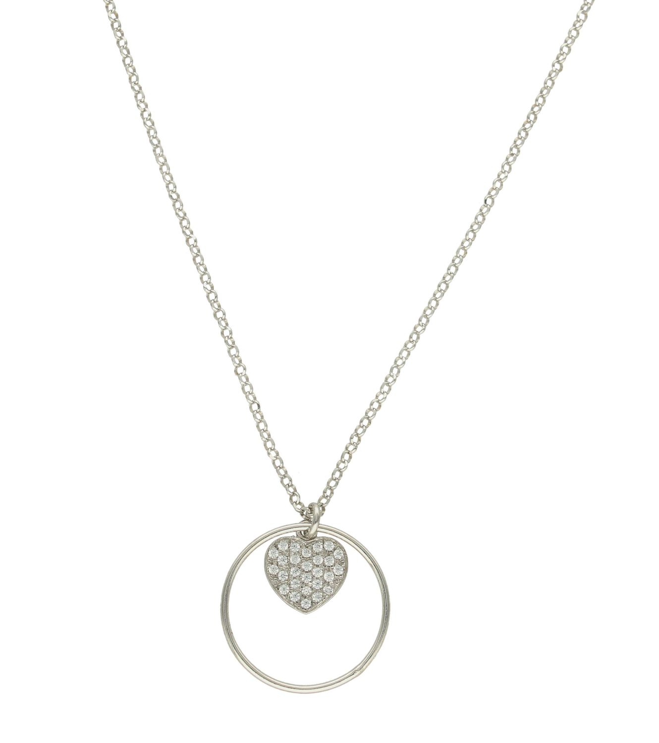 Naszyjnik srebrny damski 'Serce w kółeczku' DIA-NSZ-9100-925. Naszyjnik wykonany z najwyższej próby srebra z ozdobnym splotem typu ankier z zawieszką serduszko wypełnione cyrkoniami w kółeczku. Jest idealnym pomysłem na prezen.jpg