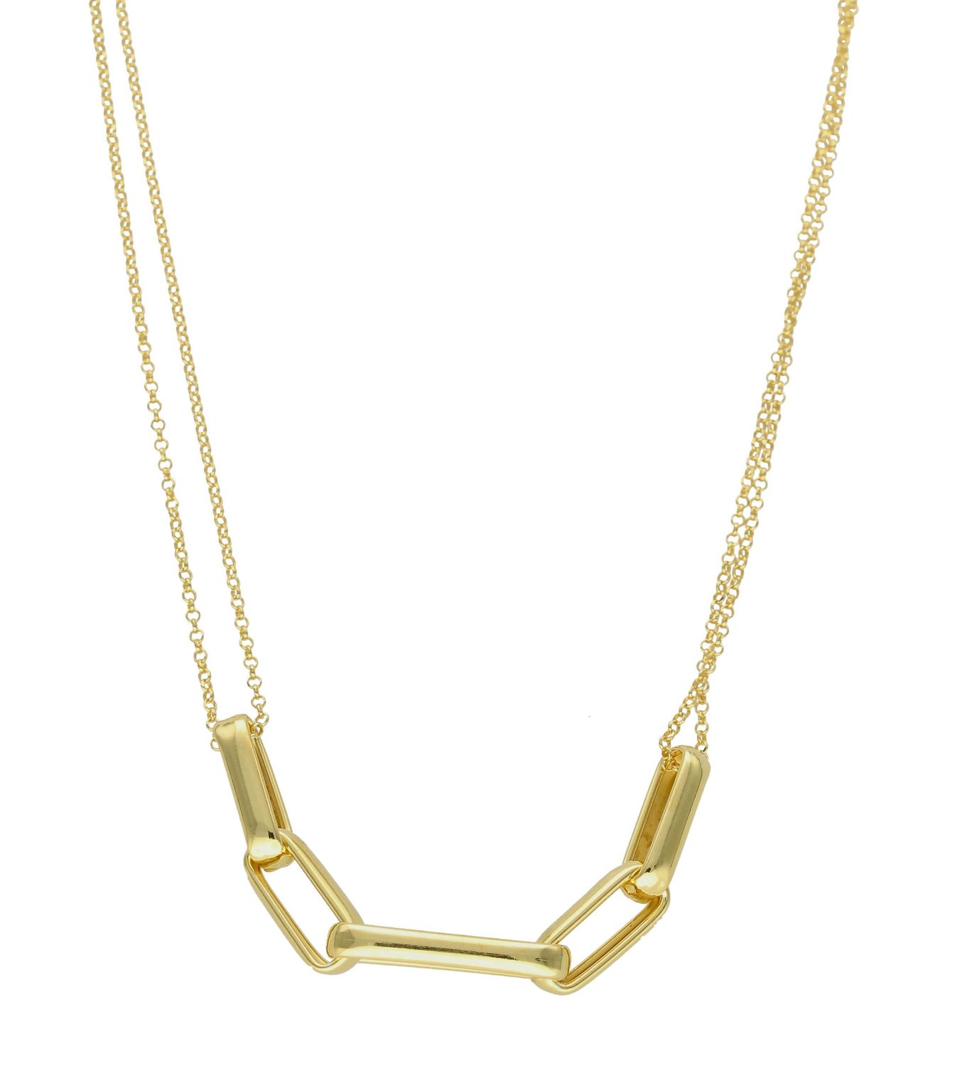 Naszyjnik srebrny pokryty złotem z zawieszkami 'spinacze' DIA-NSZ-9117-925. Naszyjnik wykonany z najwyższej próby srebra o splocie ankier z zawieszkami o prostych ogniwkach tworzące spinacze. Biżuteria idealna na prezent..jpg