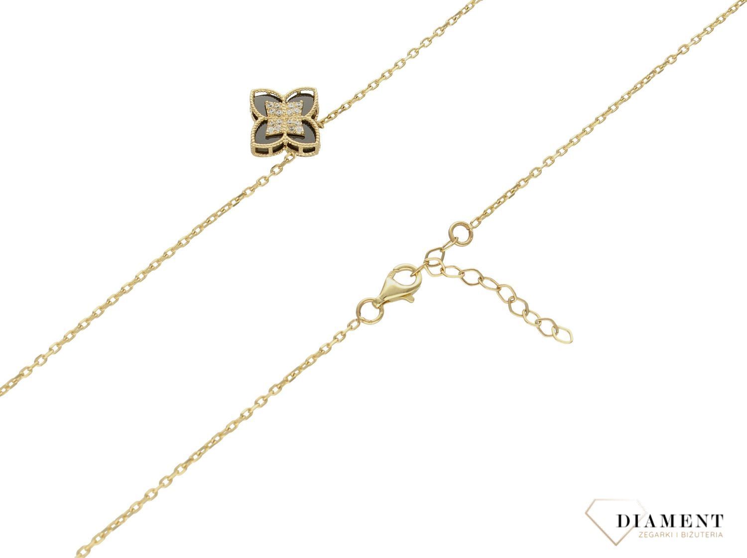 Naszyjnik złoty 585 z czarno-złotym kwiatem DIA-NSZ-9701-585 (1).jpg