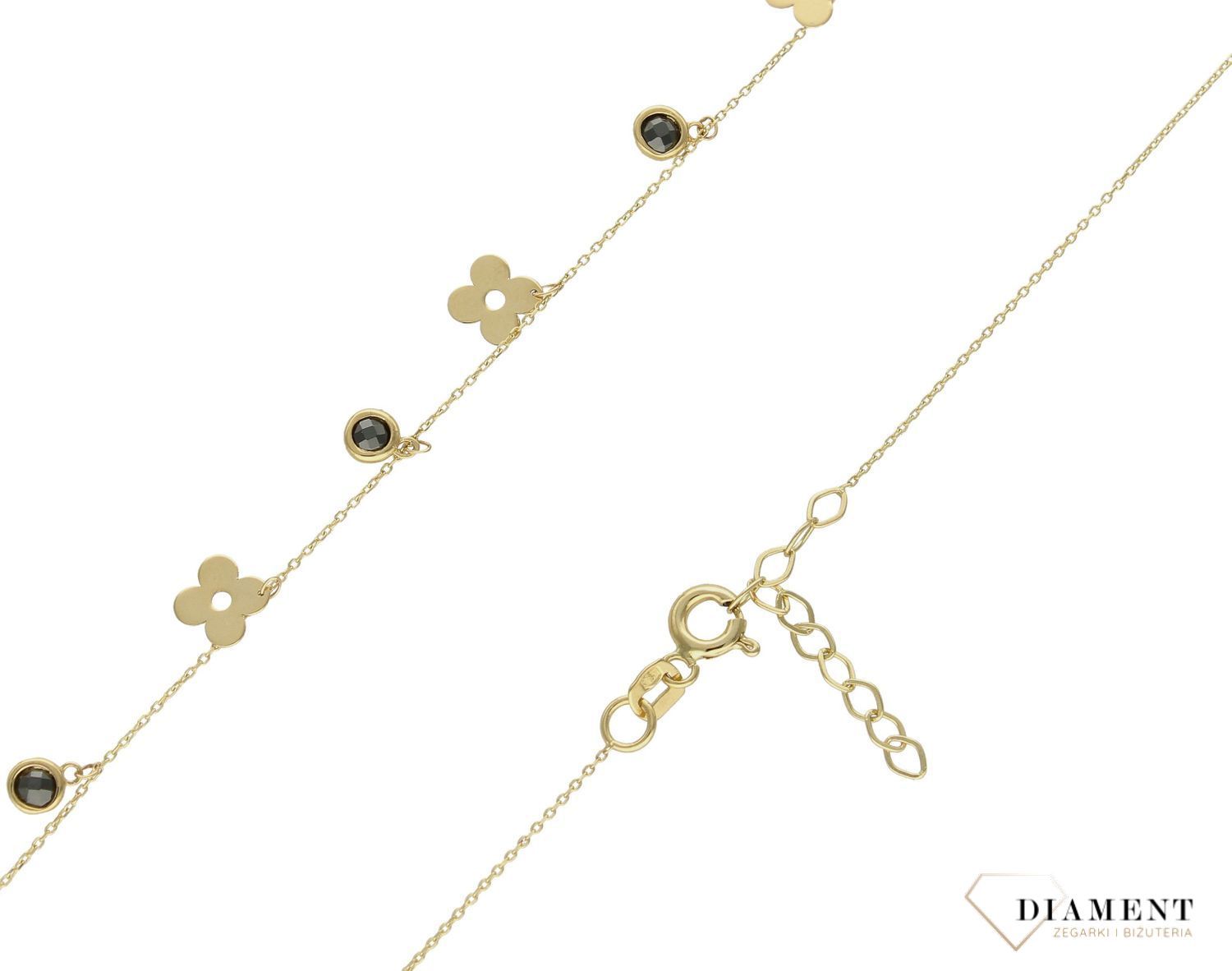 Naszyjnik złoty 585 z kwiatkami i czarnymi cyrkoniami DIA-NSZ-9714-585 (2).jpg