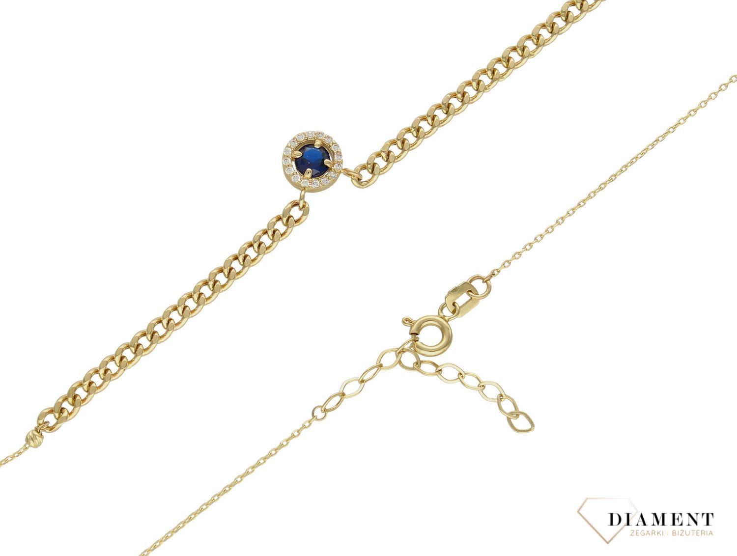 Złoty naszyjnik 585 z granatową cyrkonią otoczoną białymi cyrkoniami DIA-NSZ-9716-585 (2).jpg