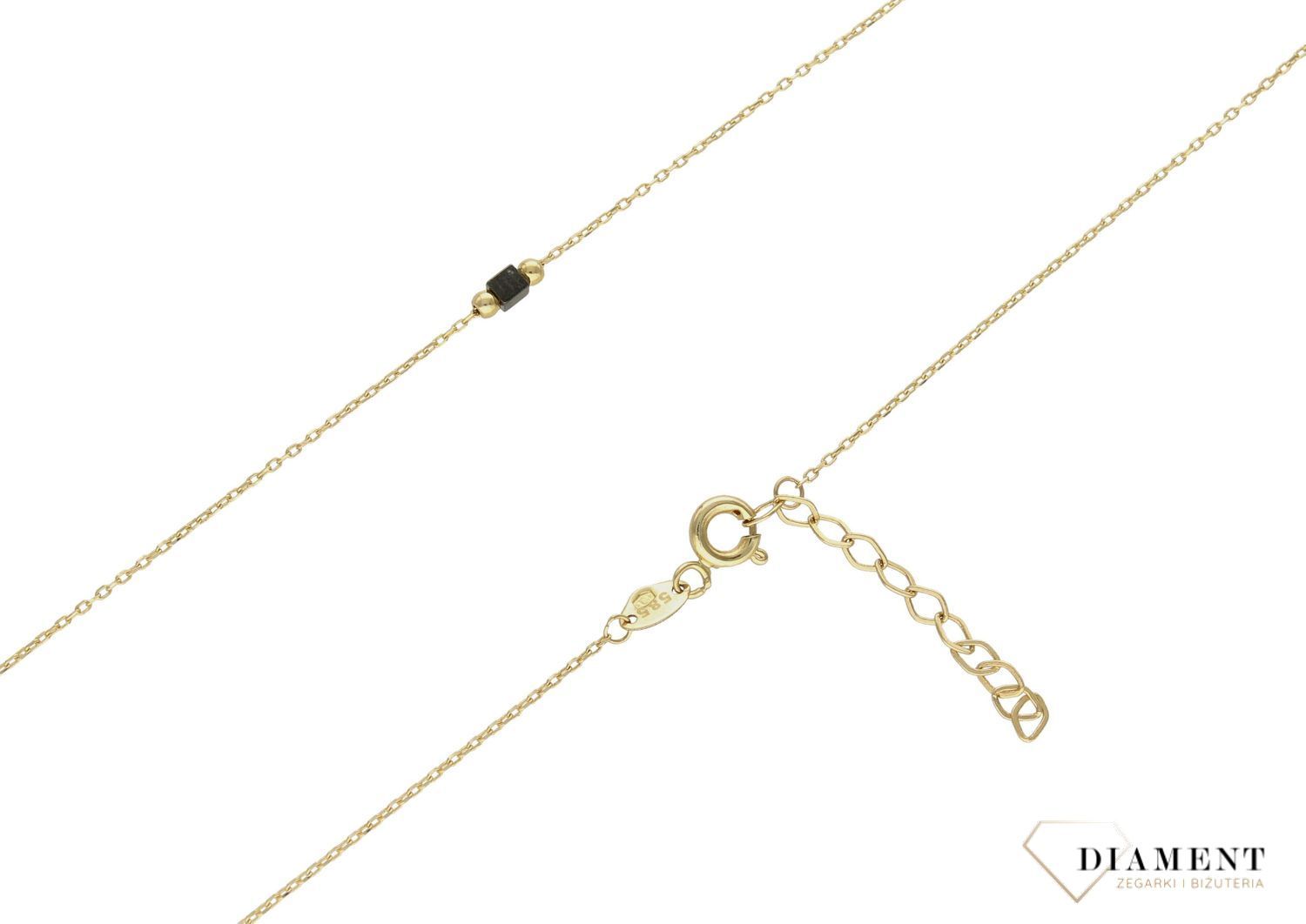 Naszyjnik złoty 585 czarne sześcienne koraliki i złote kuleczki DIA-NSZ-9719-585 (1).jpg