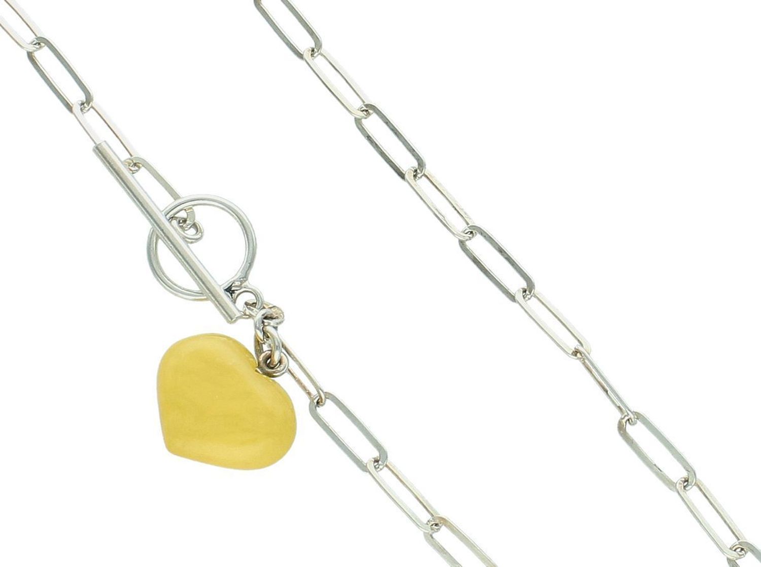 Srebrny naszyjnik z bursztynowym sercem w mlecznym kolorze.jpg