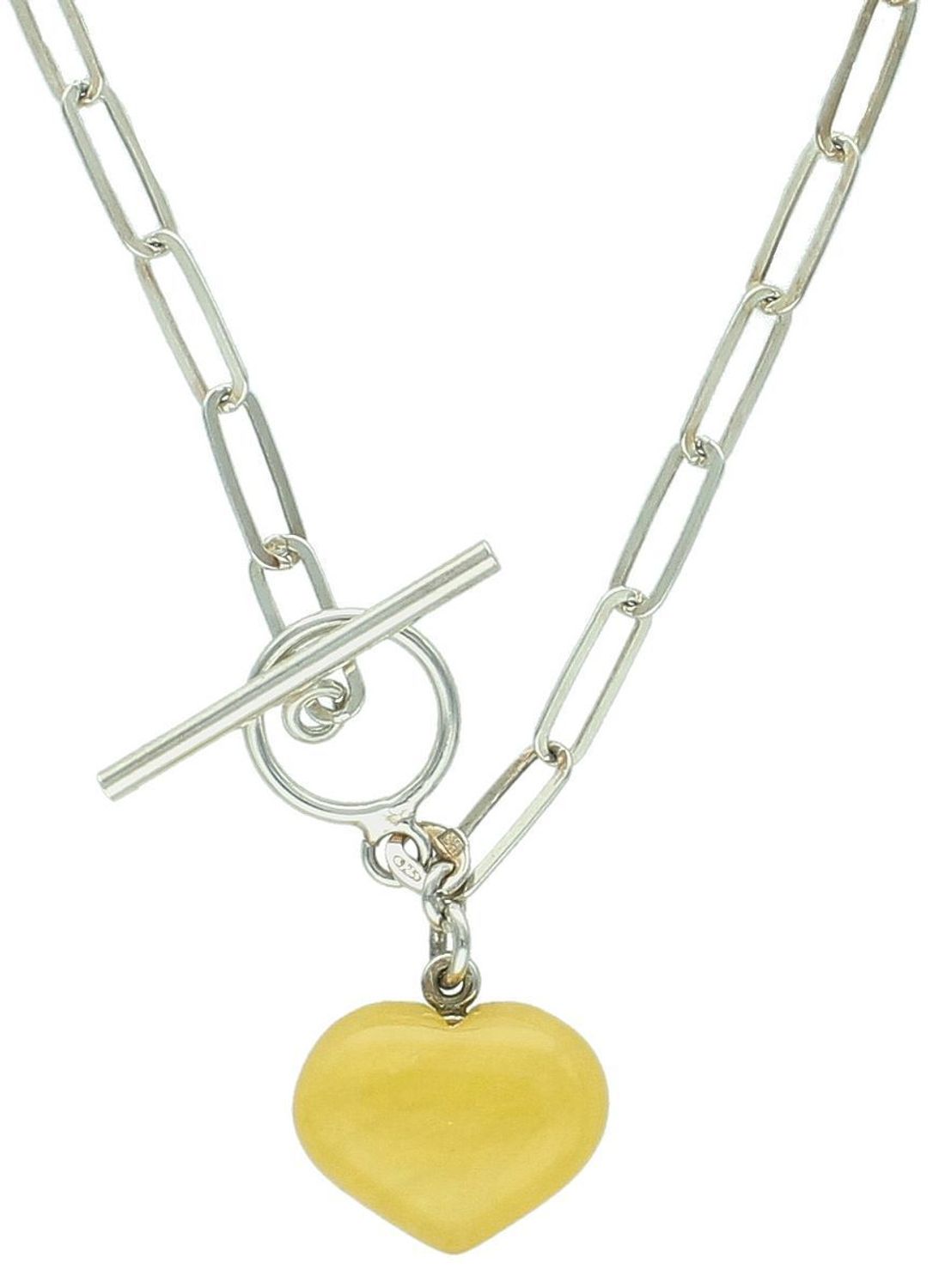 Srebrny naszyjnik z bursztynowym sercem w mlecznym kolorze.jpg