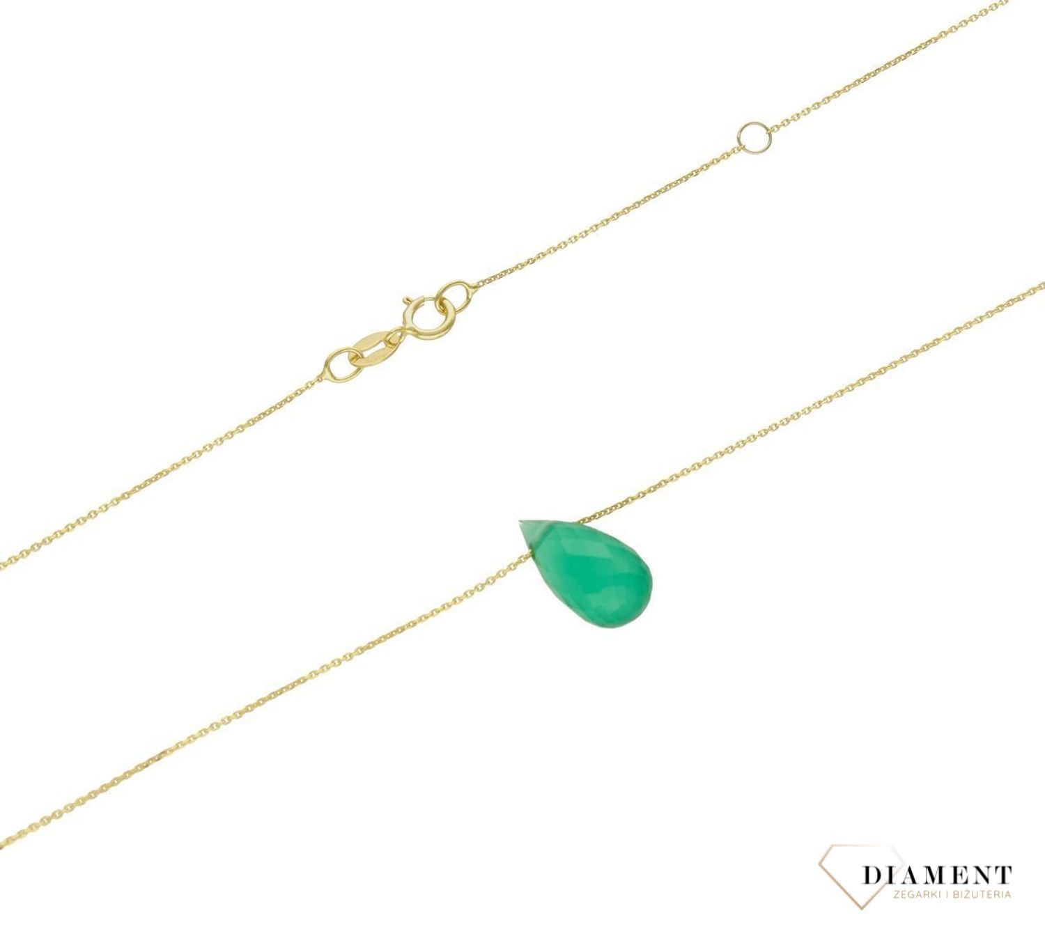 Złoty naszyjnik 585 z kamieniem naturalnym Chalcedon Chromowy DIA-NSZ-9972-585. Delikatna celebrytka z kamieniem naturalnym. Niezwykły blask kruszcu w połączeniu z odcieniem zieleni to idealne zestawienie na każdą okazję. Naszyjnik.jpg
