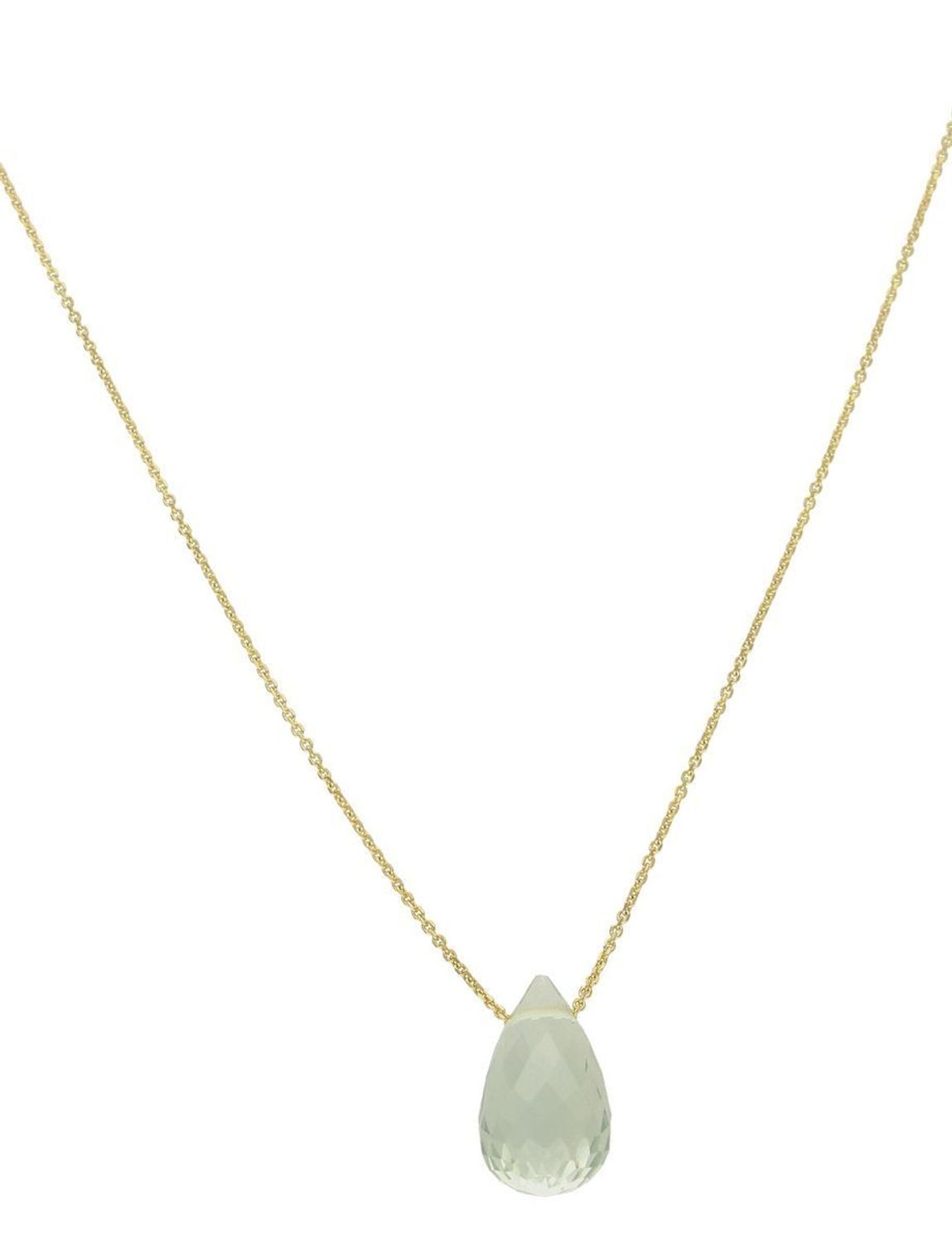 Złoty naszyjnik 585 z kamieniem naturalnym Prasiolit DIA-NSZ-9975-585.  Delikatna celebrytka z kamieniem naturalnym. Niezwykły blask kruszcu w połączeniu z odcieniem jasnej zieleni to idealne zestawienie na każdą okazję. Celebrytka.jpg